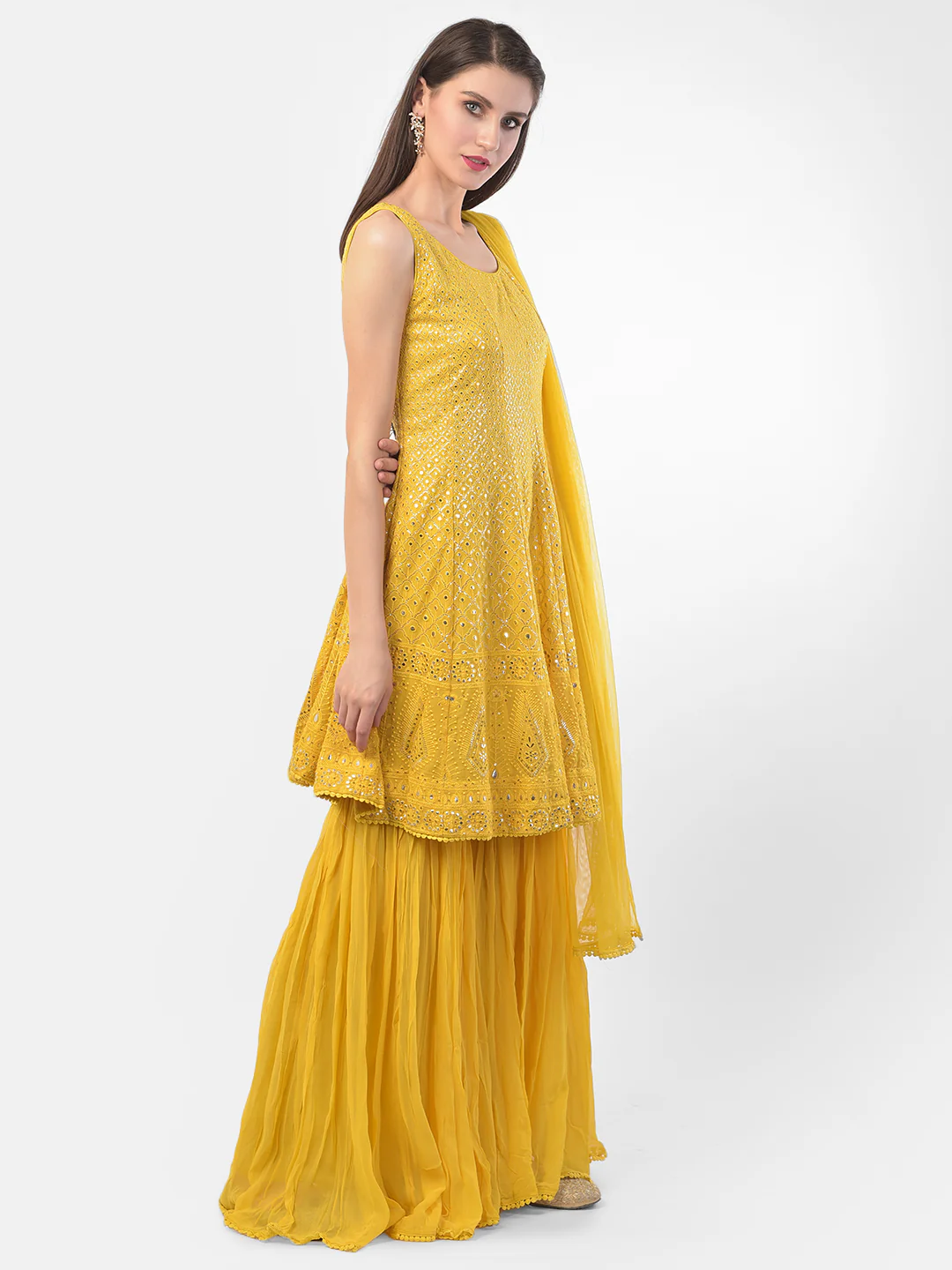Neerus Yellow Color Georgette Fabric Suit-Gharara - Image 2