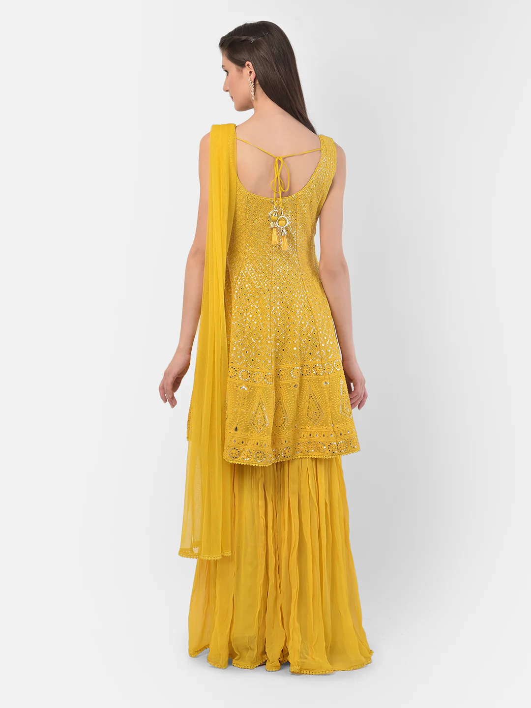 Neerus Yellow Color Georgette Fabric Suit-Gharara - Image 3