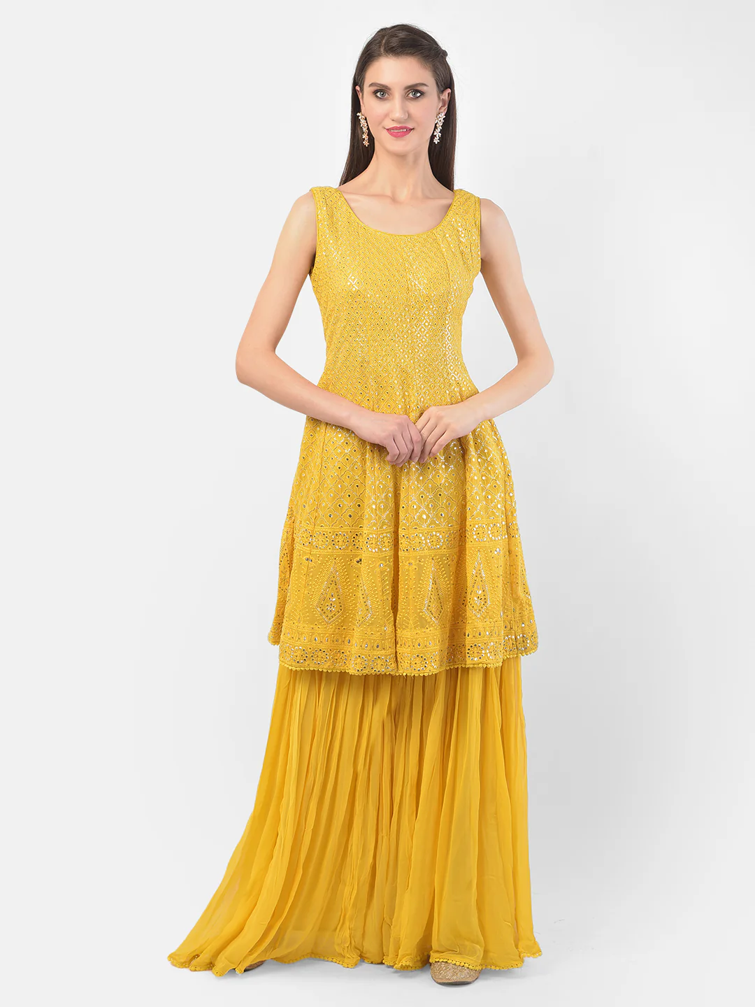 Neerus Yellow Color Georgette Fabric Suit-Gharara - Image 7
