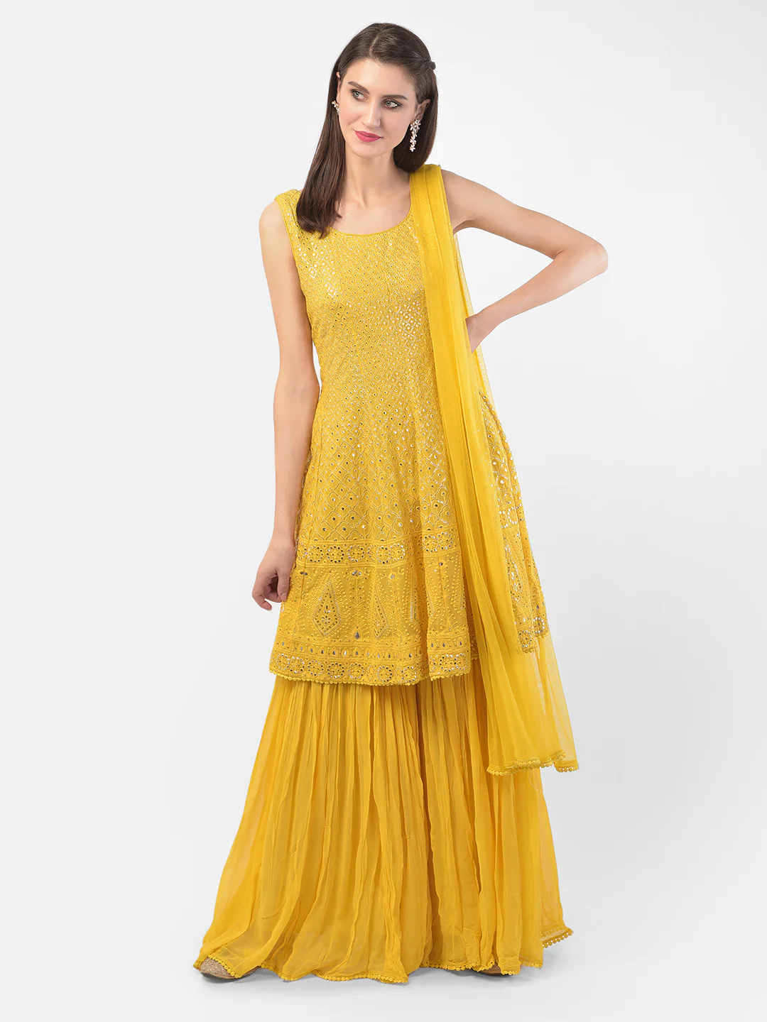 Neerus Yellow Color Georgette Fabric Suit-Gharara - Image 8