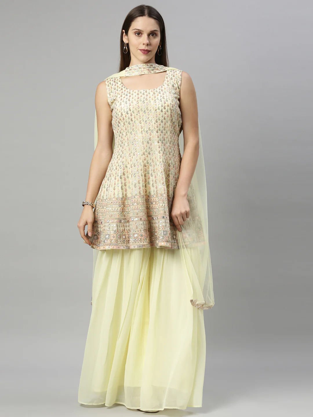 Neerus Yellow Color Georgette Fabric Suit-Short Anarkali - Image 4
