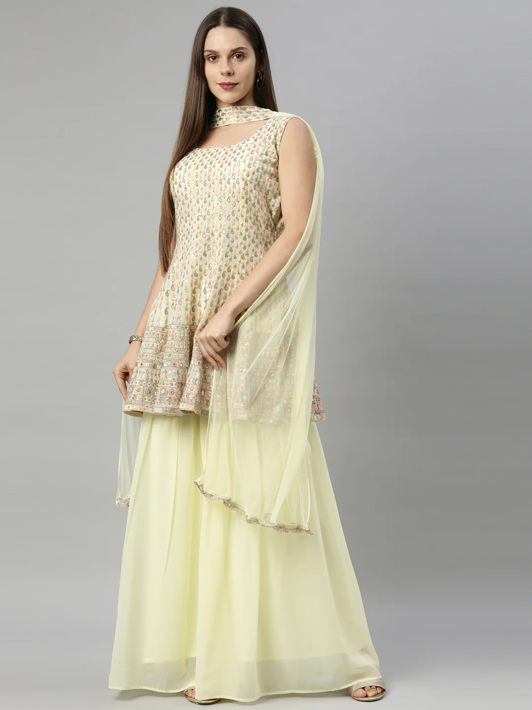 Neerus Yellow Color Georgette Fabric Suit-Short Anarkali - Image 9