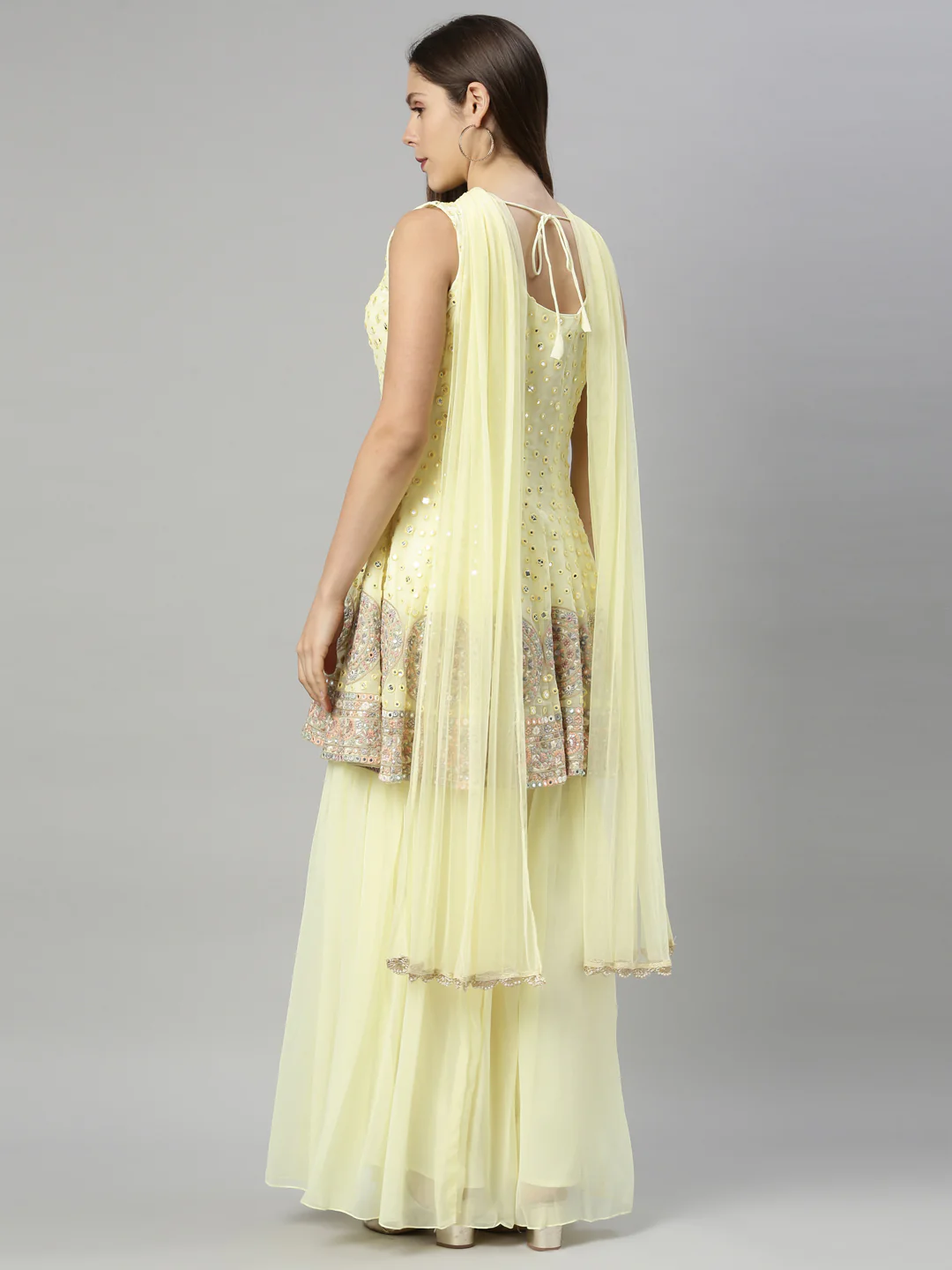 Neerus Yellow Color Georgette Fabric Suit-Short Anarkali - Image 3