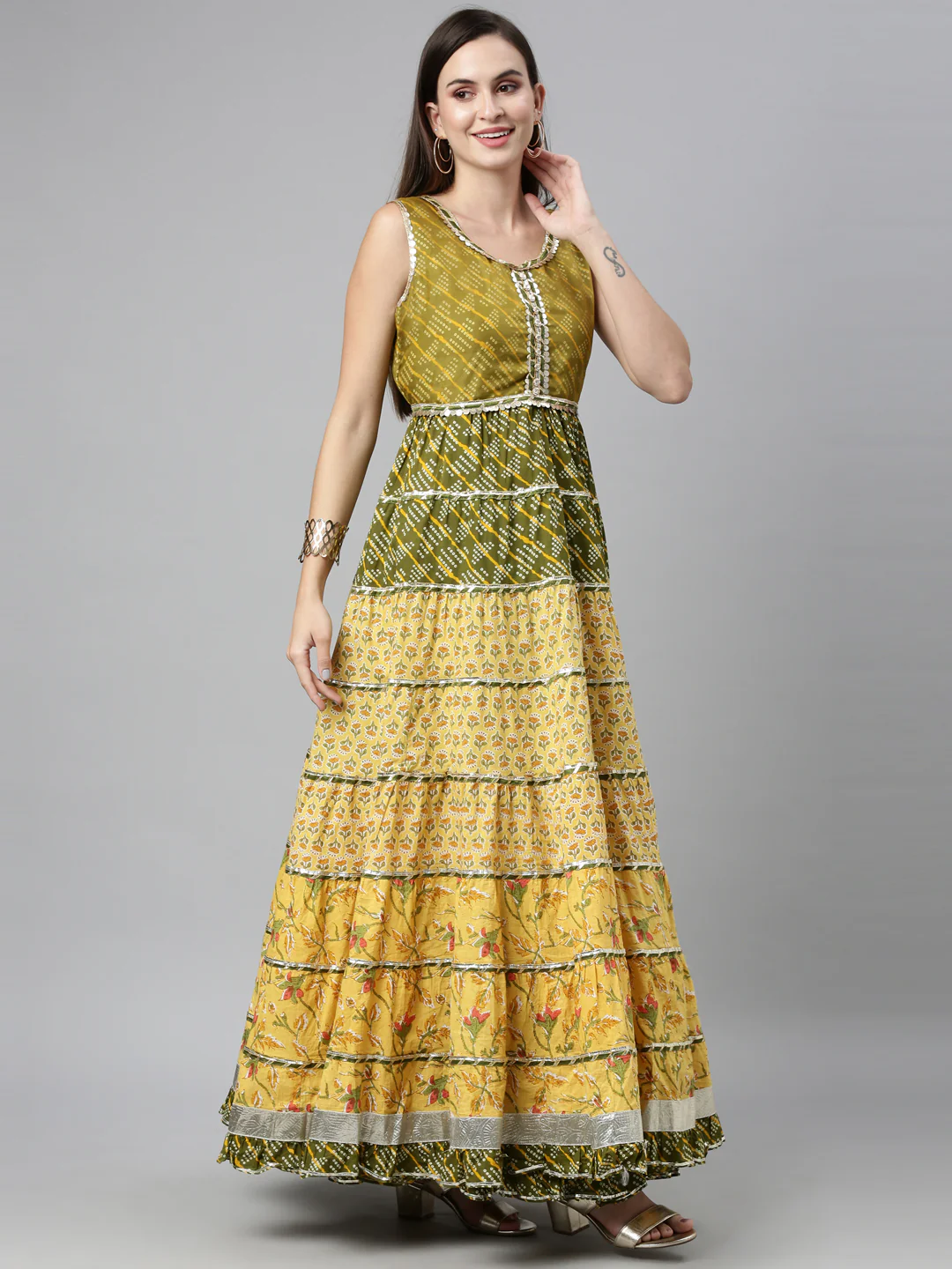 Neerus Yellow Color Jute Cotton Fabric Kurta Sets With Dupatta