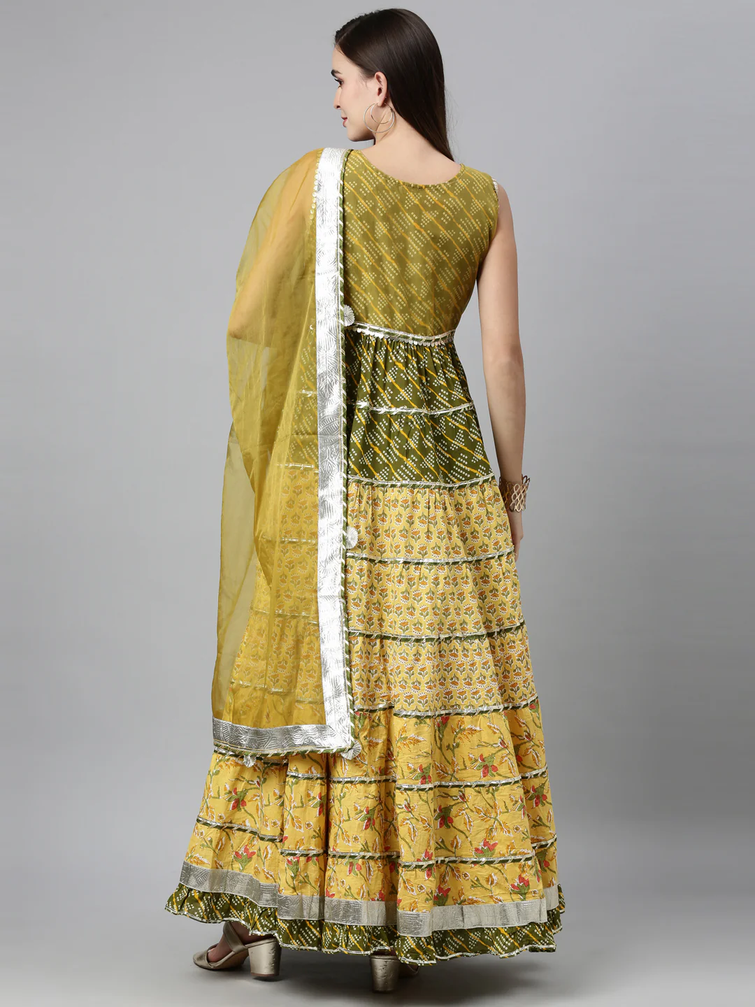 Neerus Yellow Color Jute Cotton Fabric Kurta Sets With Dupatta - Image 2