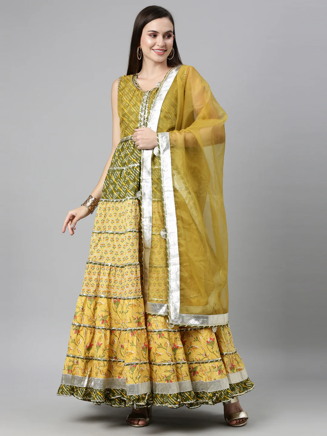 Neerus Yellow Color Jute Cotton Fabric Kurta Sets With Dupatta - Image 4