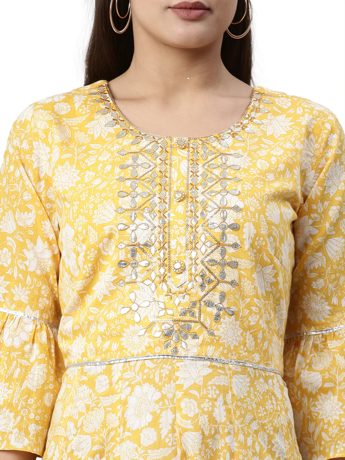 Neerus Yellow Color Mulmul Fabric Kurta - Image 5