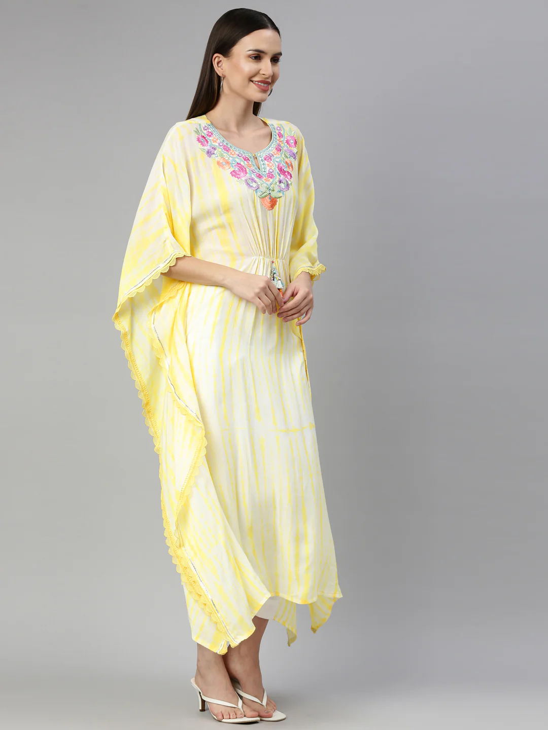 Neerus Yellow Color Muslin Fabric Kurta - Image 4