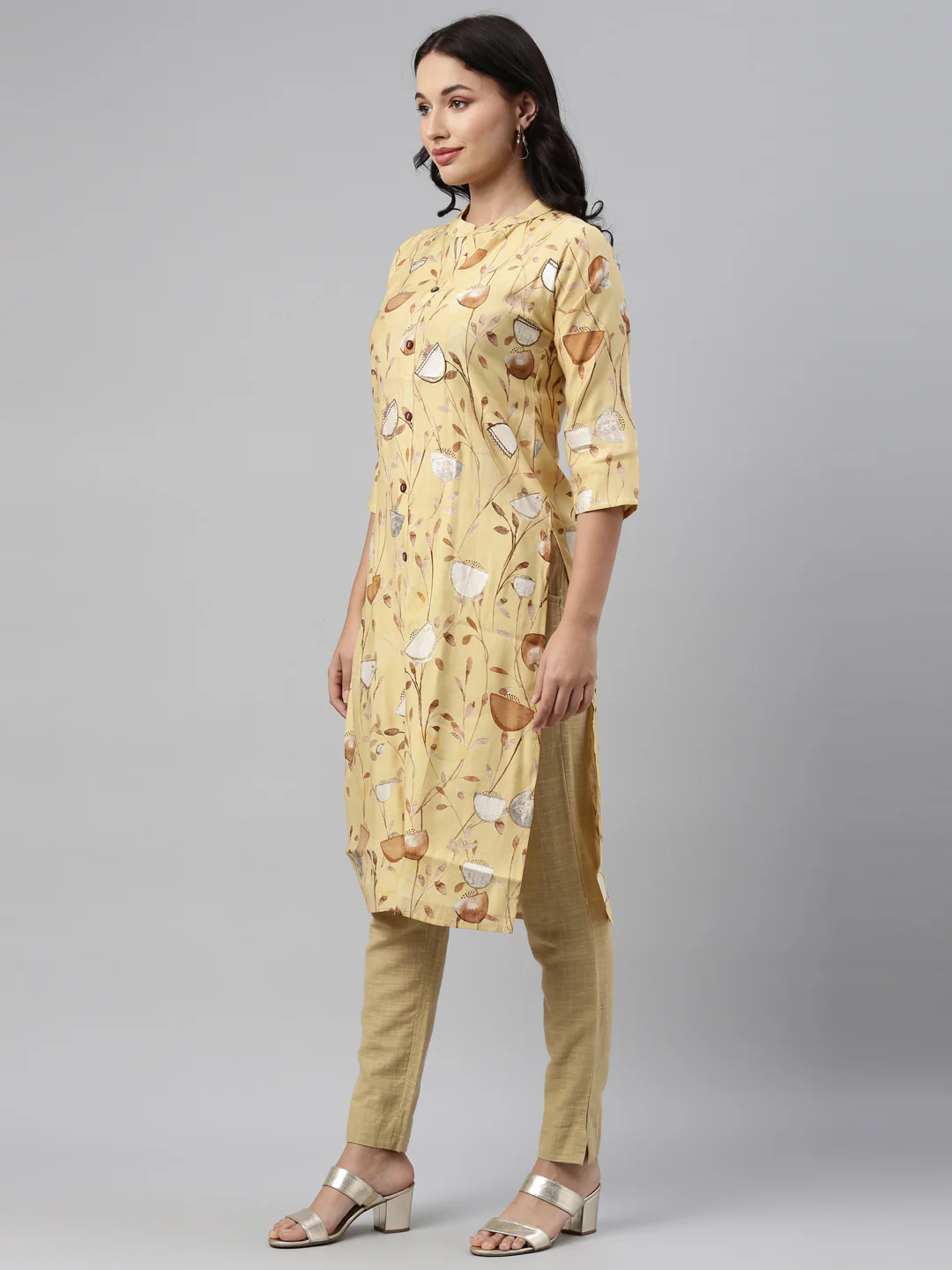 Neerus Yellow Color Muslin Fabric Tunic - Image 2