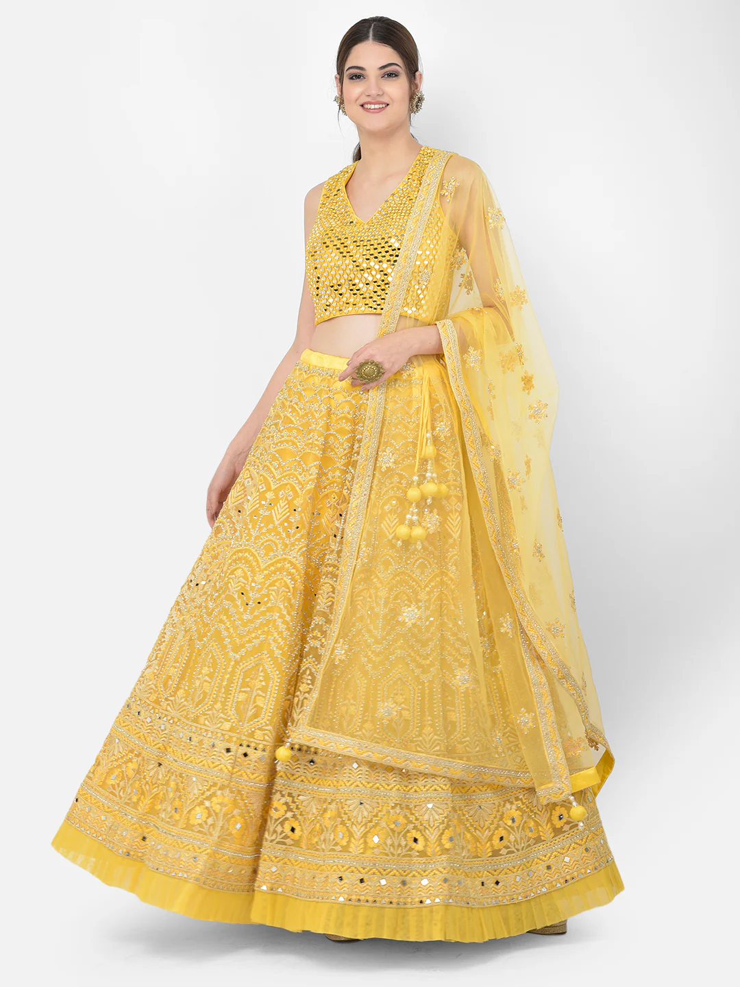 Neerus Yellow Color Nett Fabric Lehenga Choli - Image 8