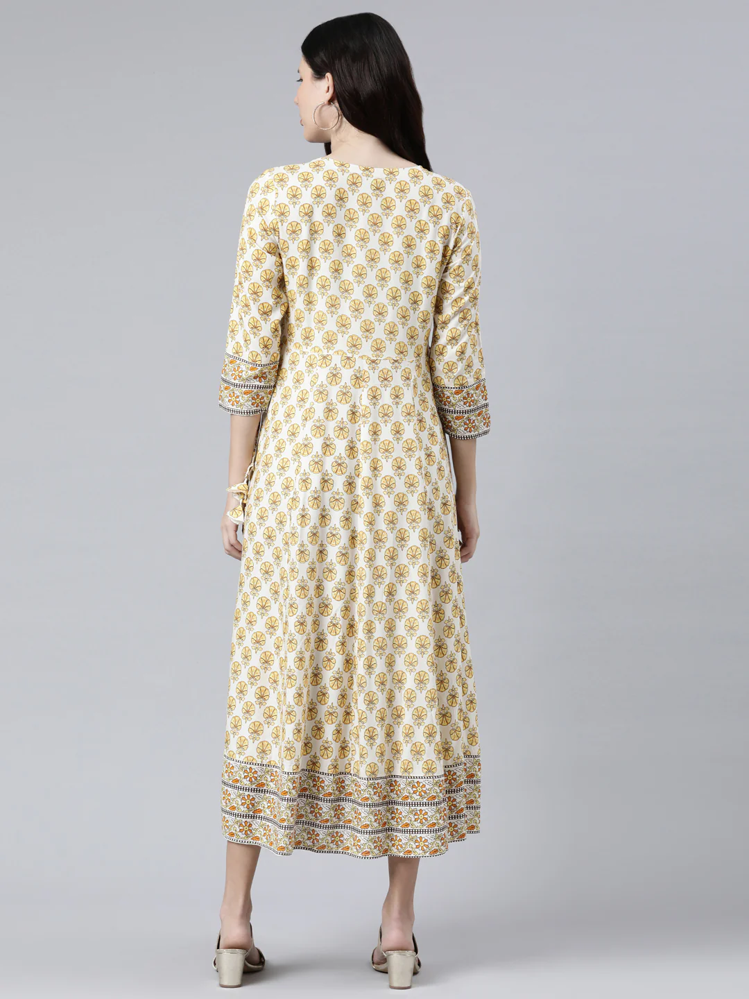 Neerus Yellow Color Rayon Fabric Floral Dress - Image 3