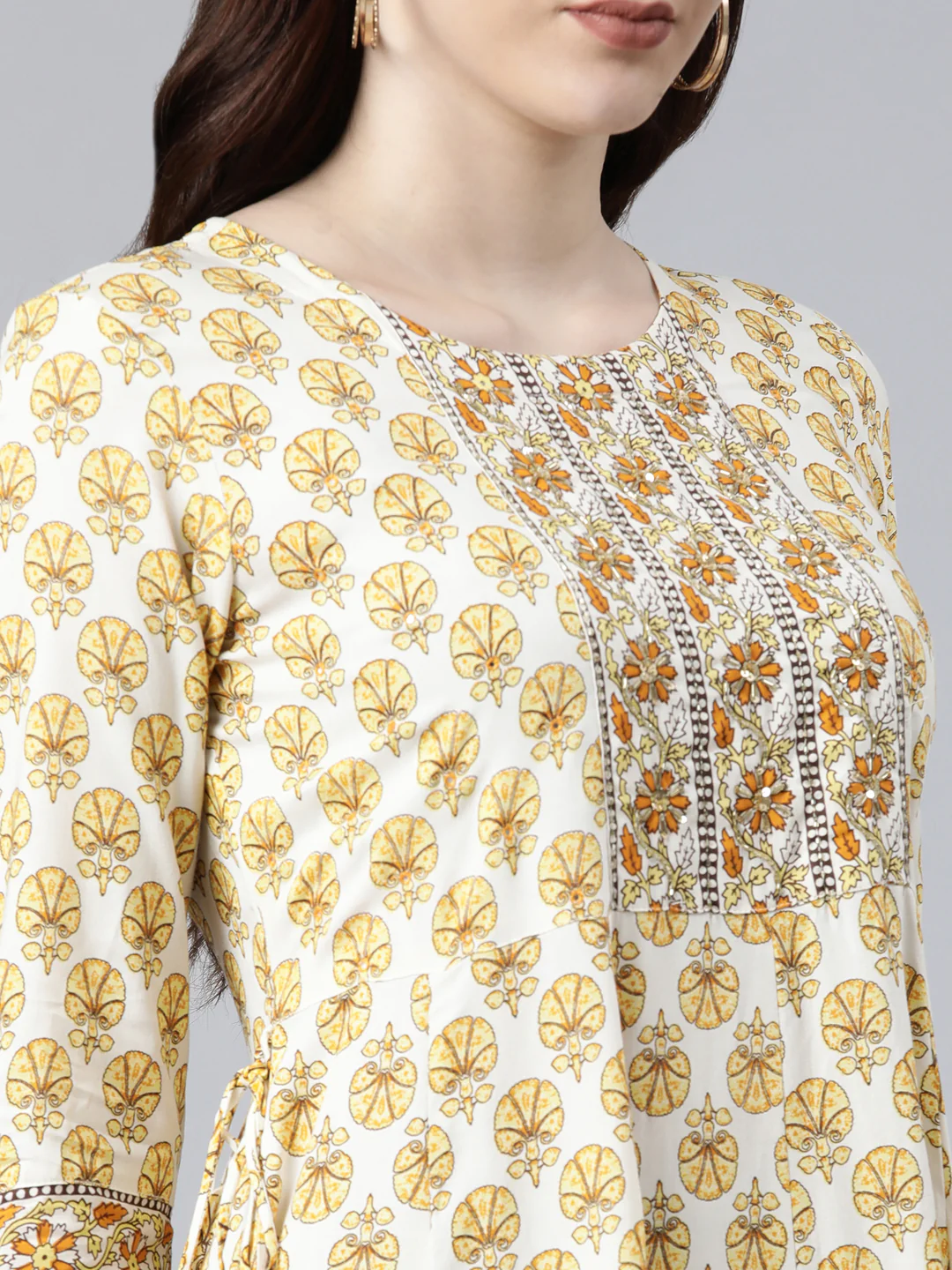 Neerus Yellow Color Rayon Fabric Floral Dress - Image 4