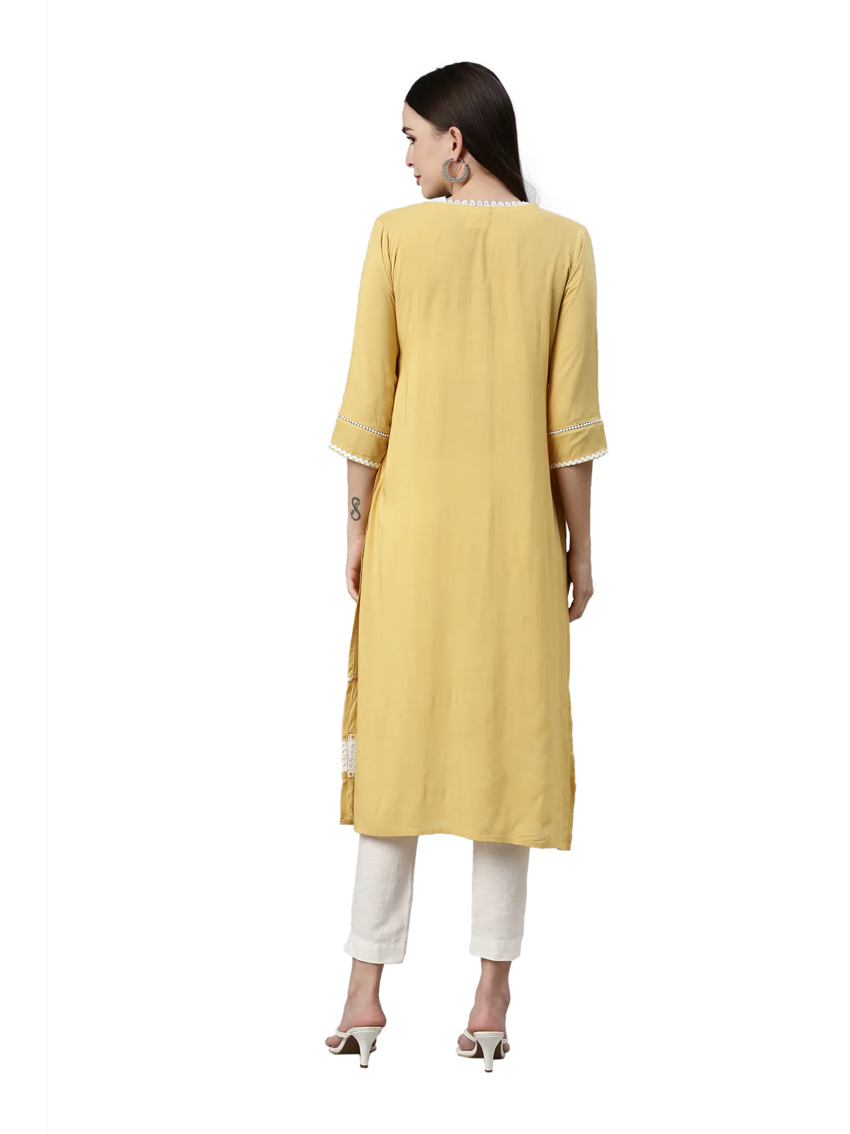 Neerus Yellow Color Rayon Fabric Kurta - Image 5
