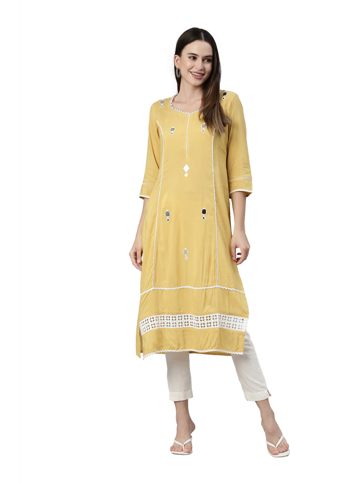 Neerus Yellow Color Rayon Fabric Kurta - Image 6