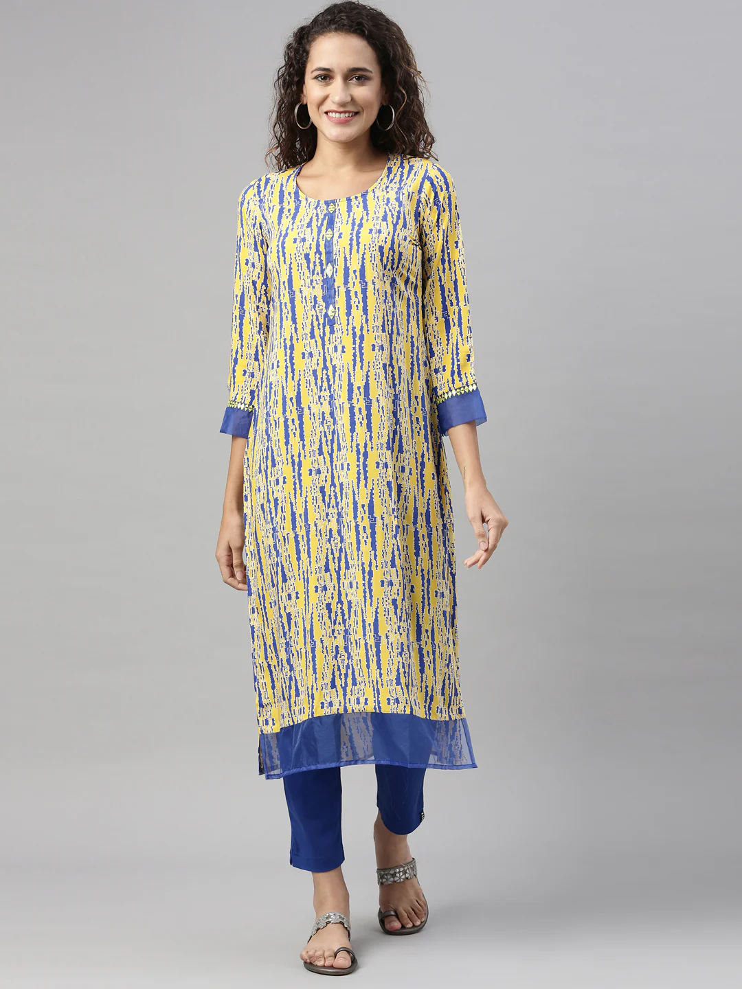 Neerus Yellow Color Rayon Fabric Kurta - Image 8
