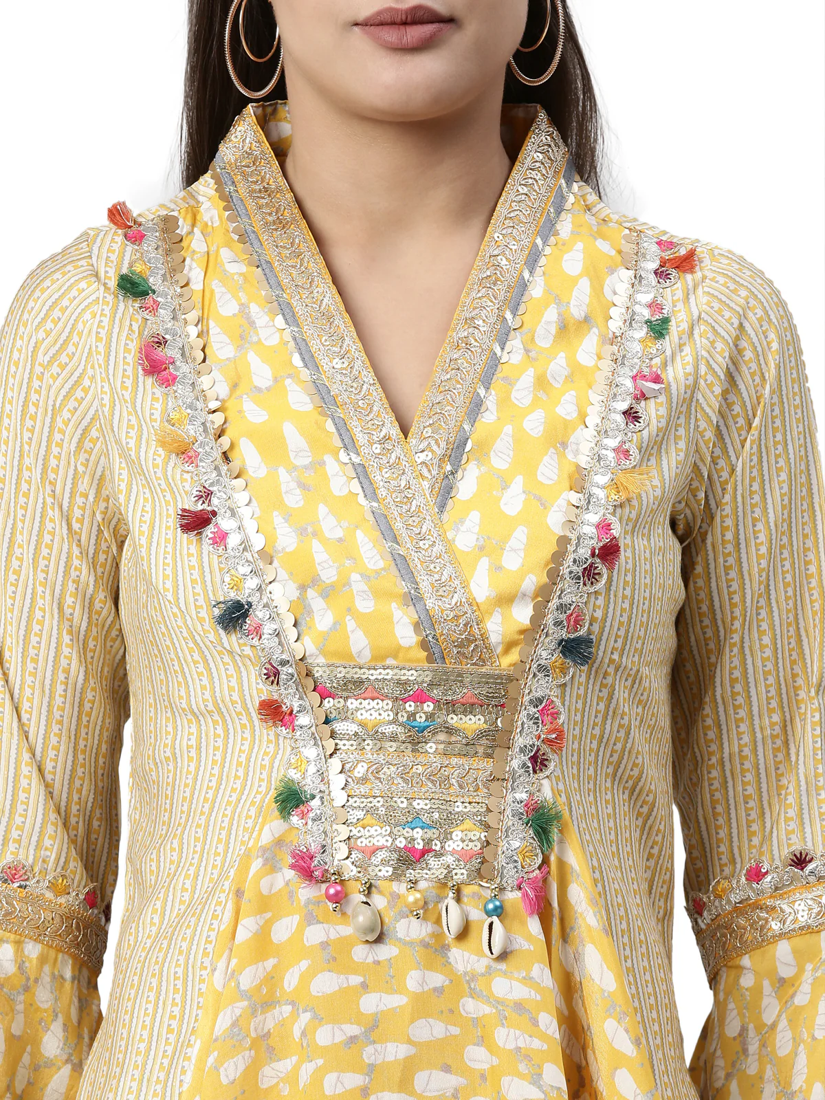 Neerus Yellow Color Santoon Fabric Kurta - Image 2