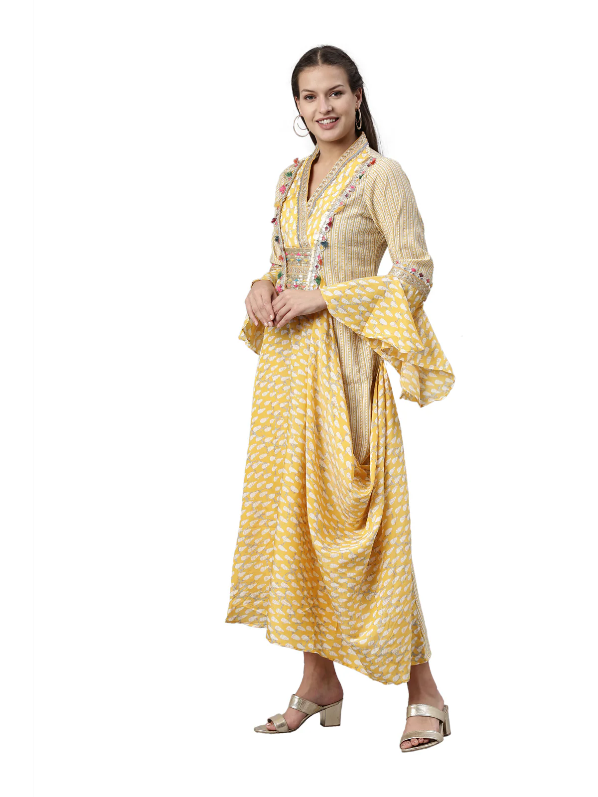 Neerus Yellow Color Santoon Fabric Kurta - Image 3