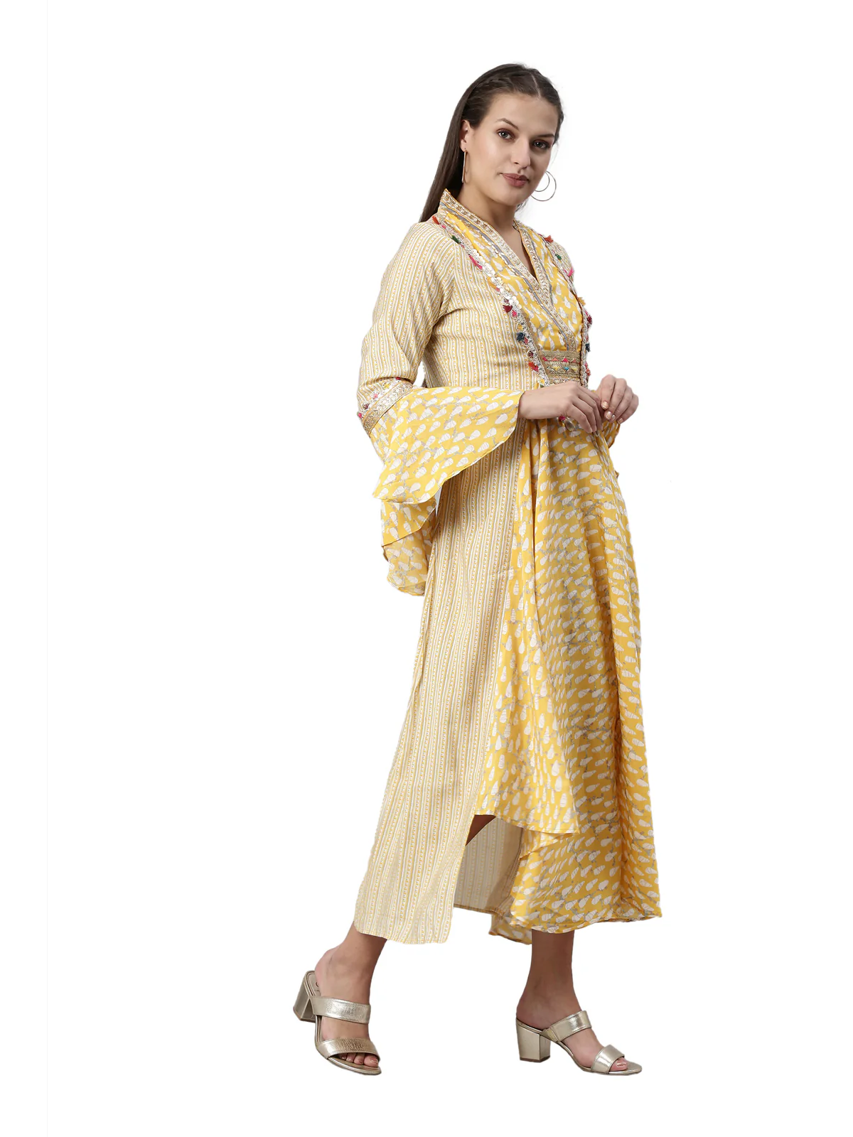 Neerus Yellow Color Santoon Fabric Kurta - Image 4