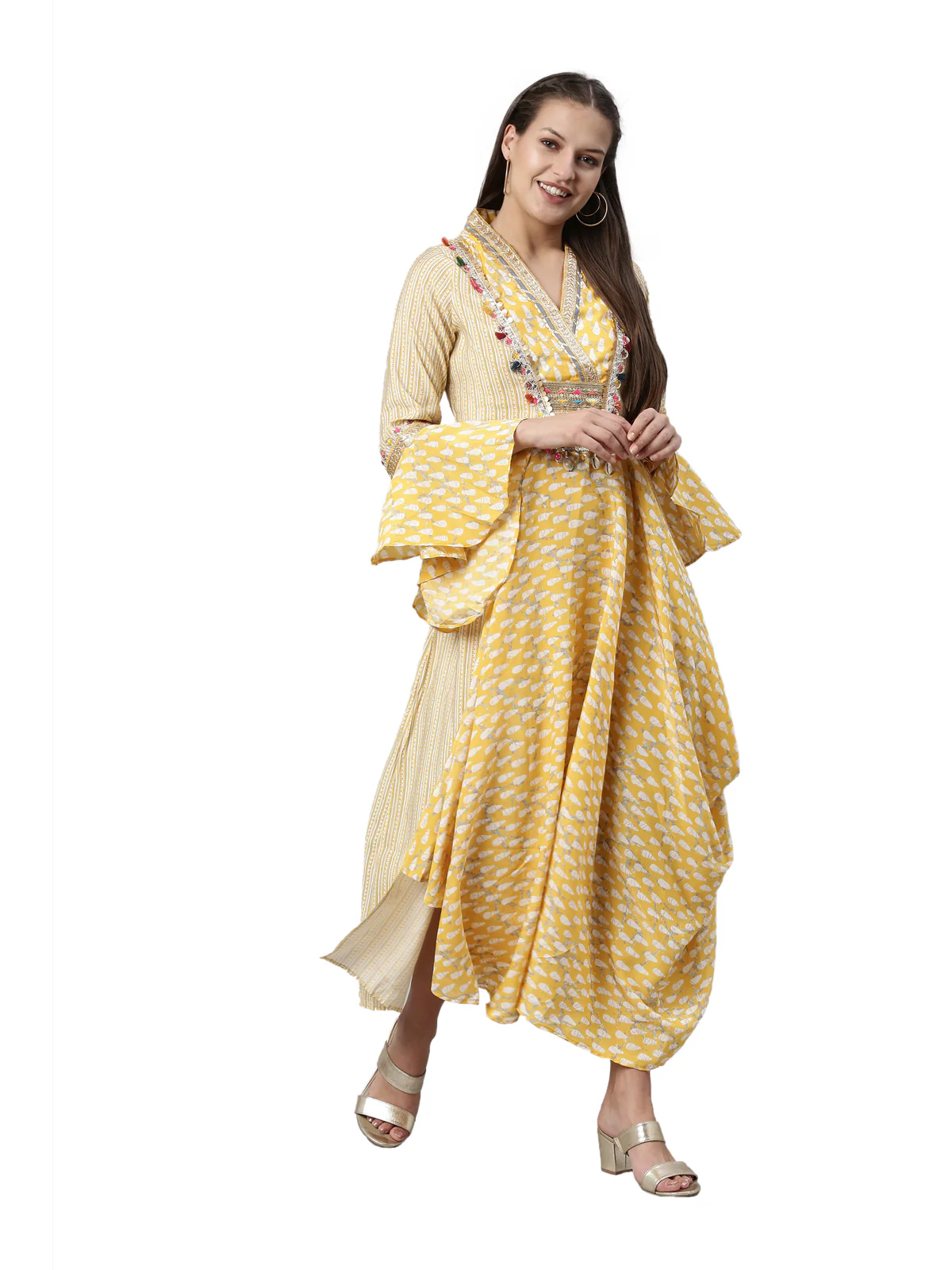 Neerus Yellow Color Santoon Fabric Kurta - Image 6