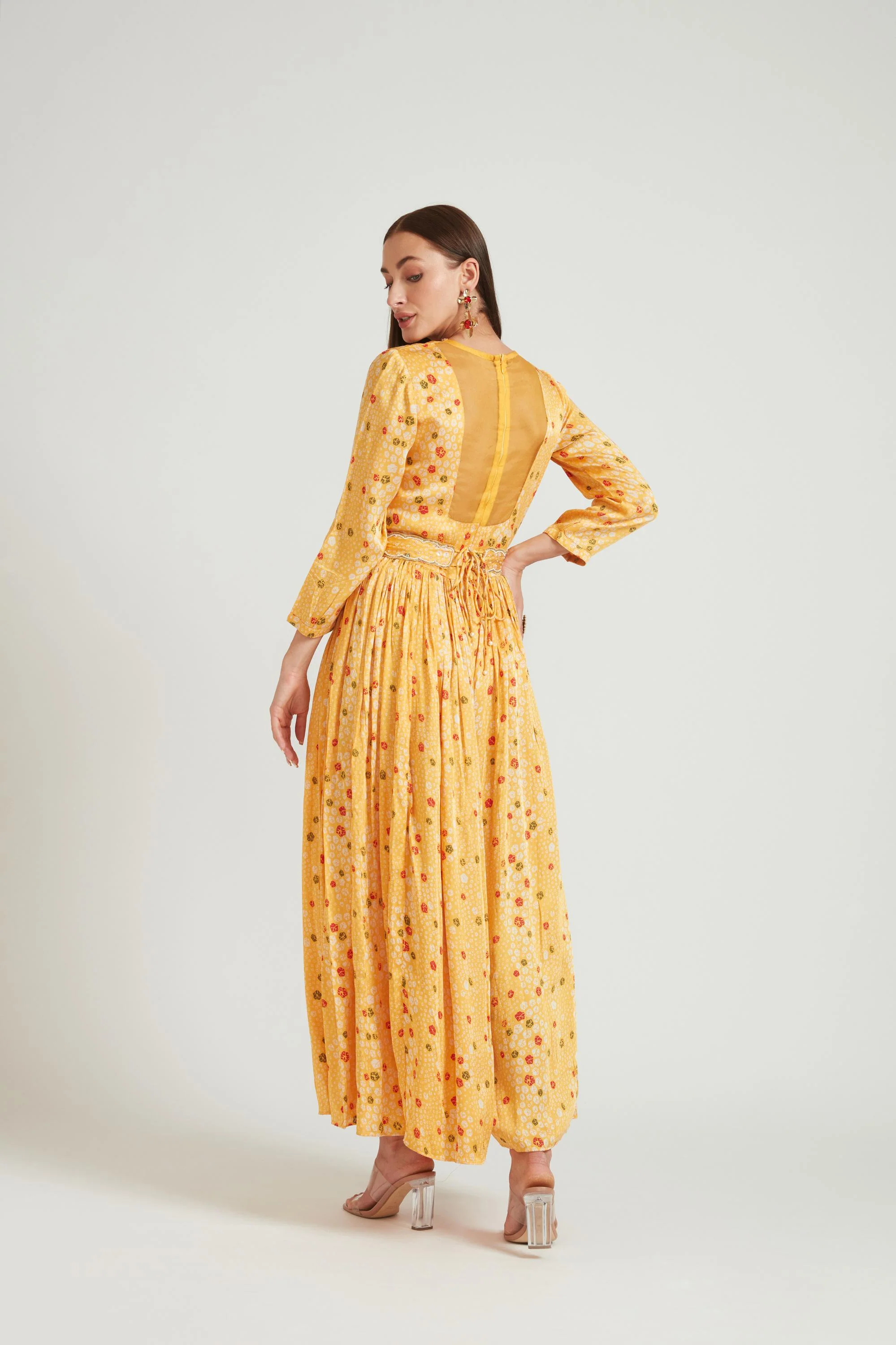 Neerus Yellow Color Satin Fabric Jump Suit - Image 3