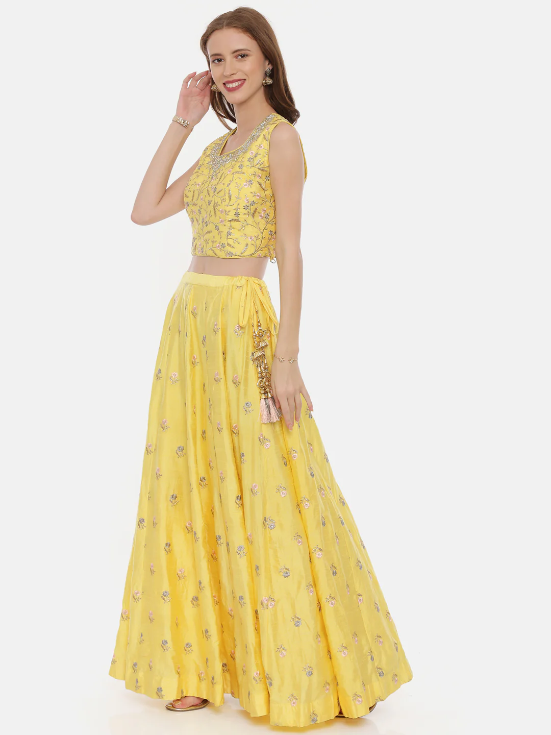 Neerus Yellow Color Silk Fabric Ghagra Set - Image 2
