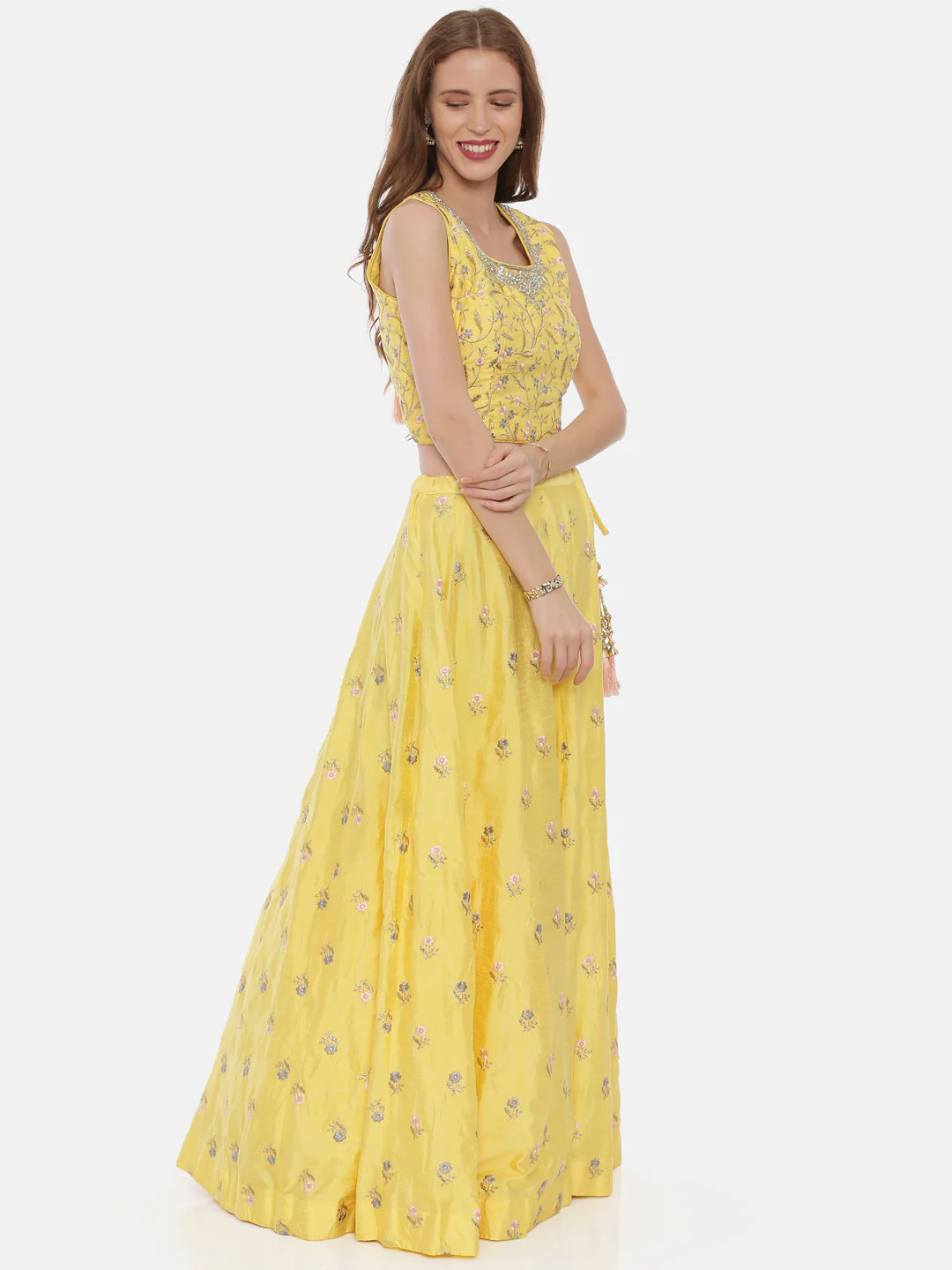 Neerus Yellow Color Silk Fabric Ghagra Set - Image 3