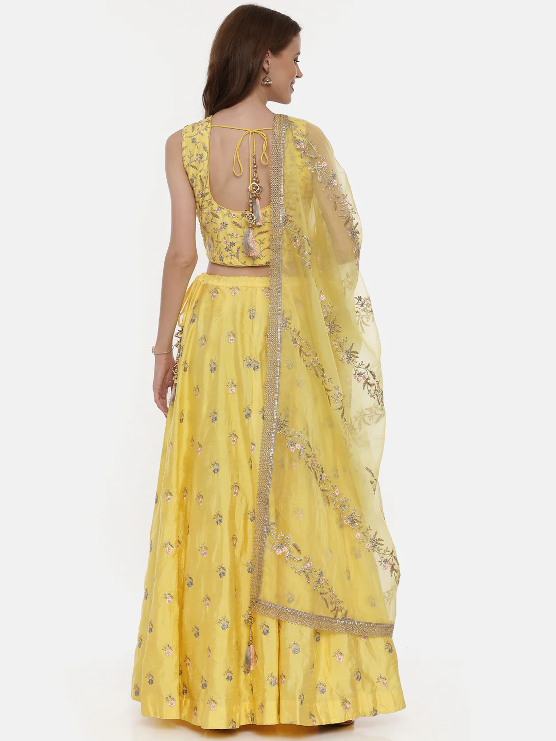 Neerus Yellow Color Silk Fabric Ghagra Set - Image 6