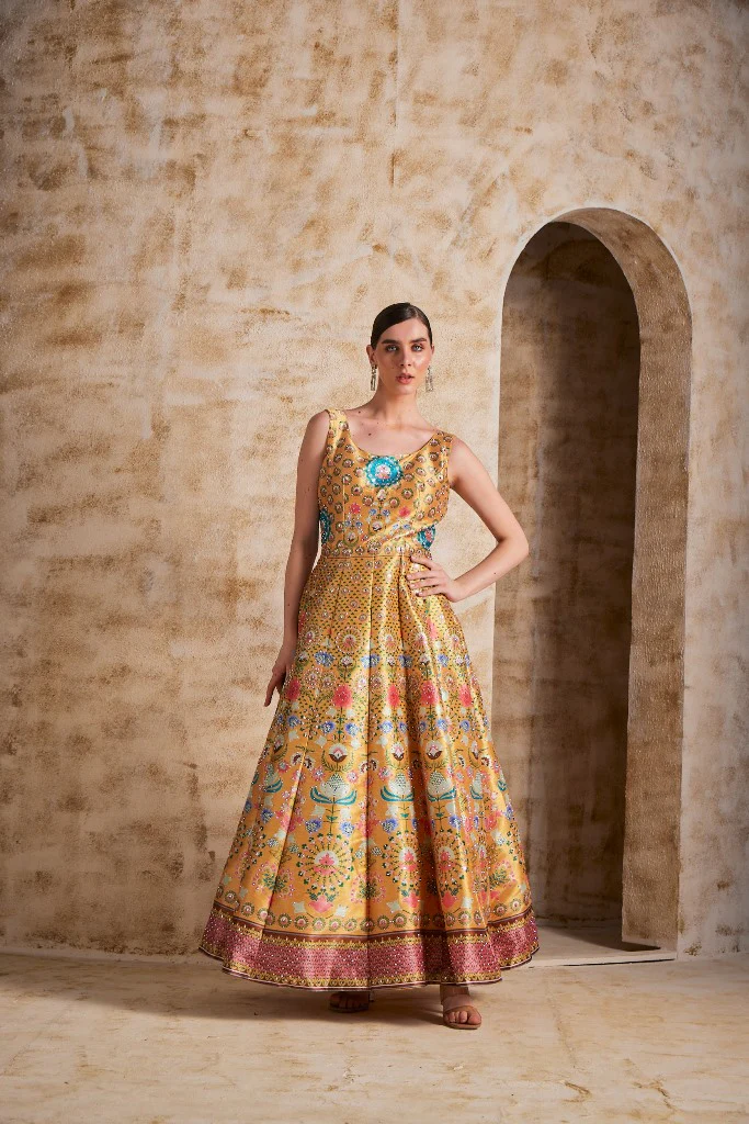 Neerus Yellow Color Silk Fabric Gown - Image 3