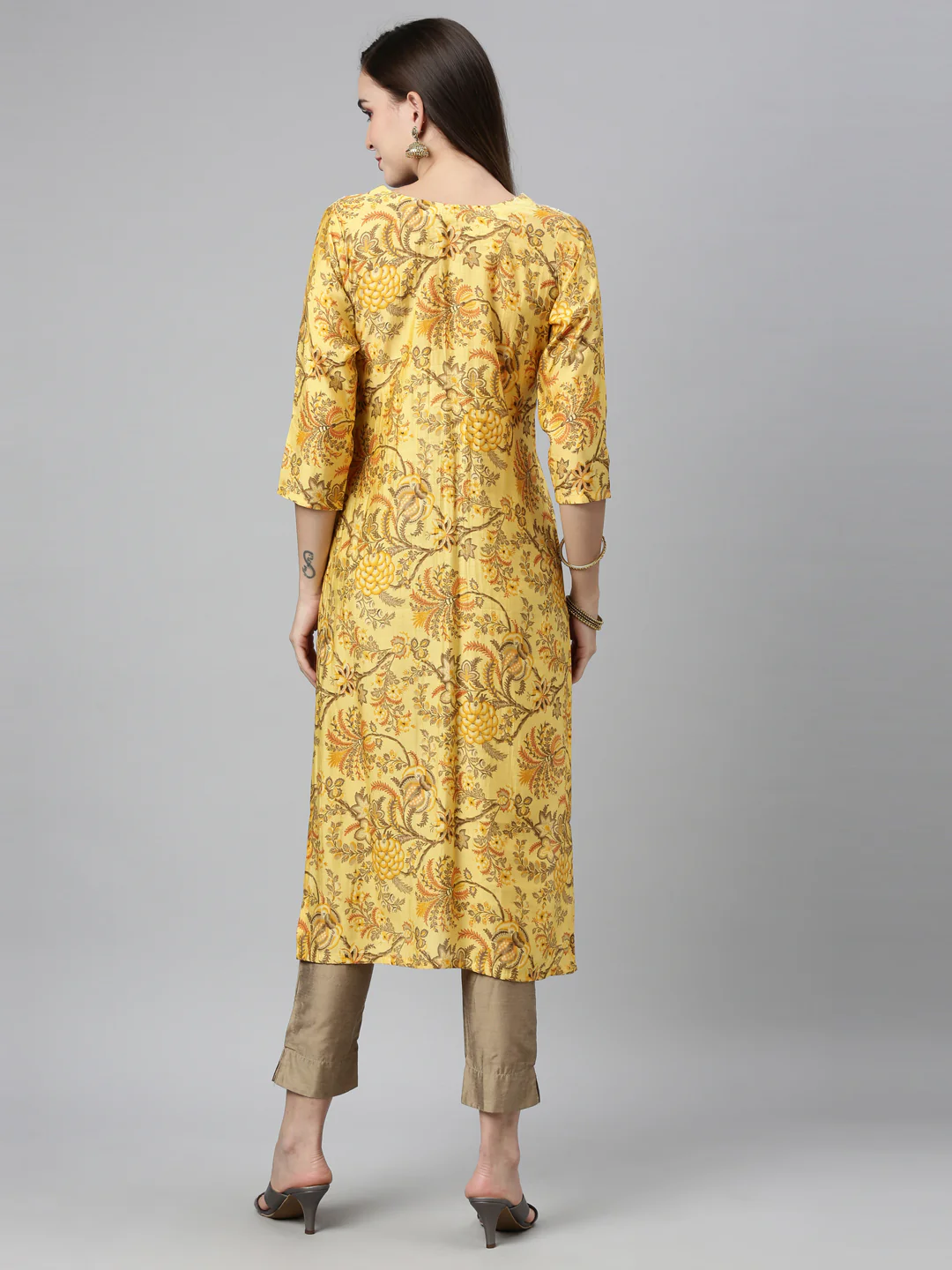 Neerus Yellow Color Silk Fabric Kurta - Image 2