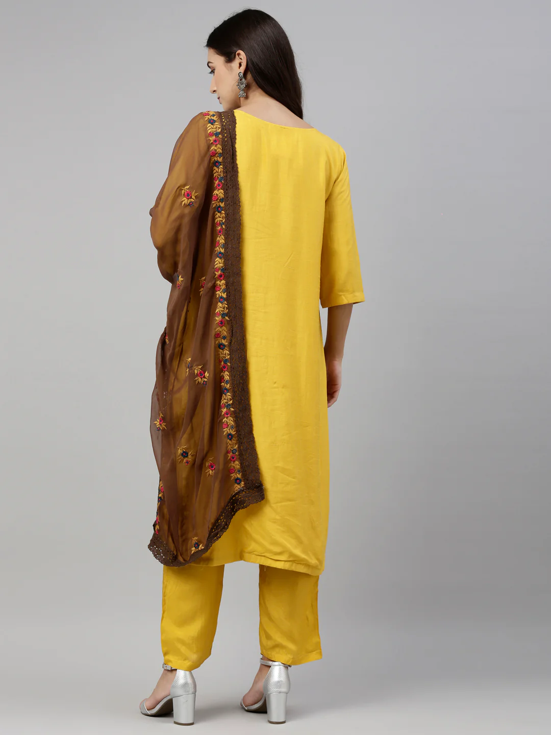 Neerus Yellow Color Silk Fabric Suit-Pant - Image 5