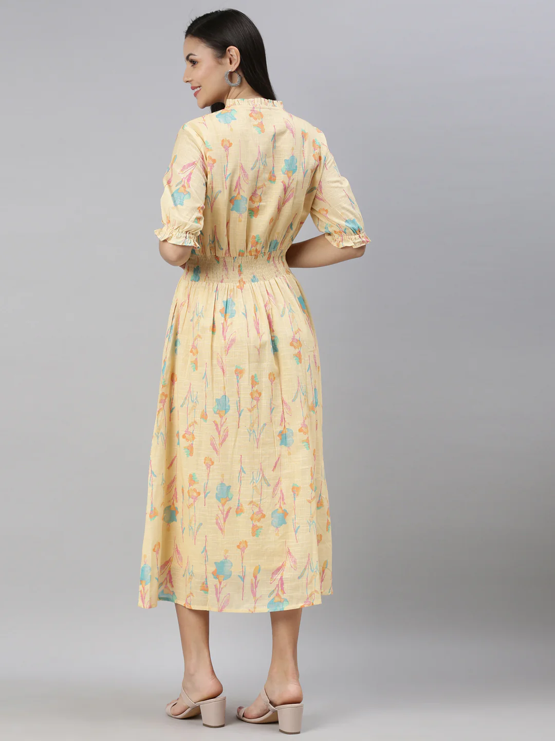Neerus Yellow Color Slub Cotton Fabric Kurta - Image 4