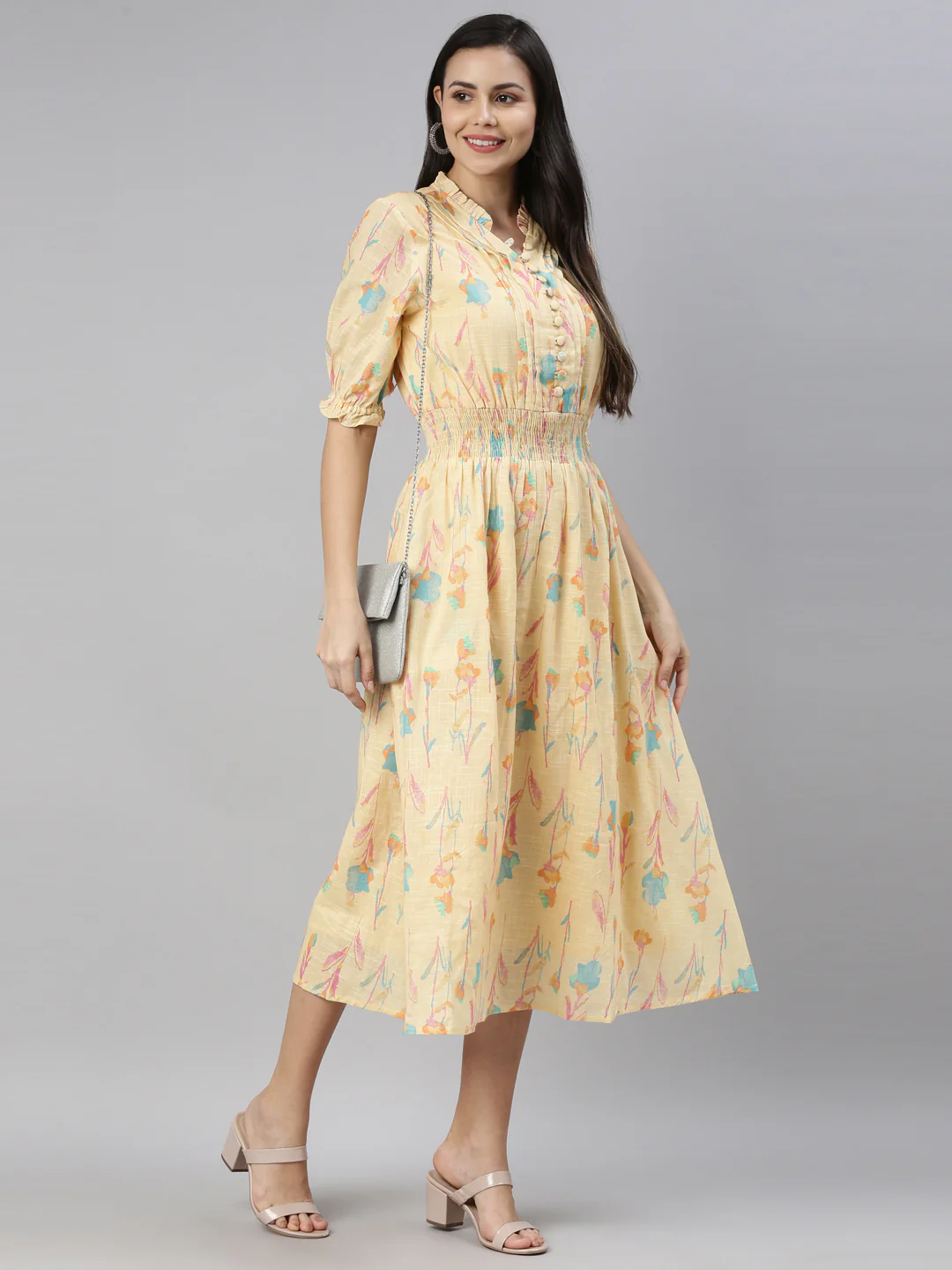 Neerus Yellow Color Slub Cotton Fabric Kurta - Image 5