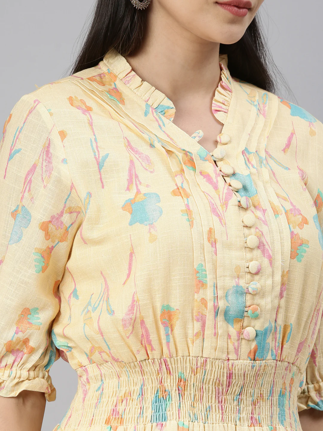 Neerus Yellow Color Slub Cotton Fabric Kurta - Image 7