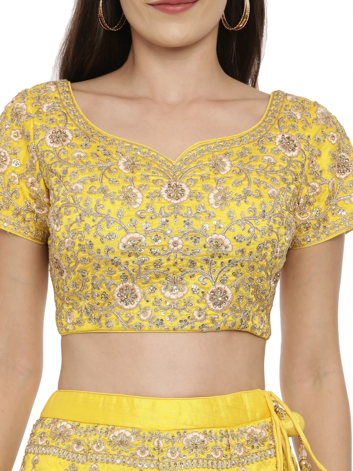 Neerus Yellow Color Velvett Fabric Ghagra Set - Image 2