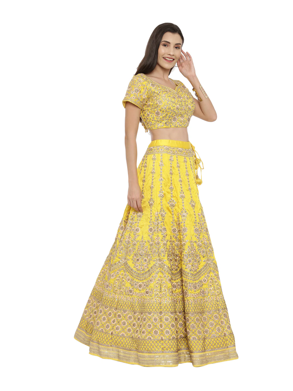 Neerus Yellow Color Velvett Fabric Ghagra Set - Image 3