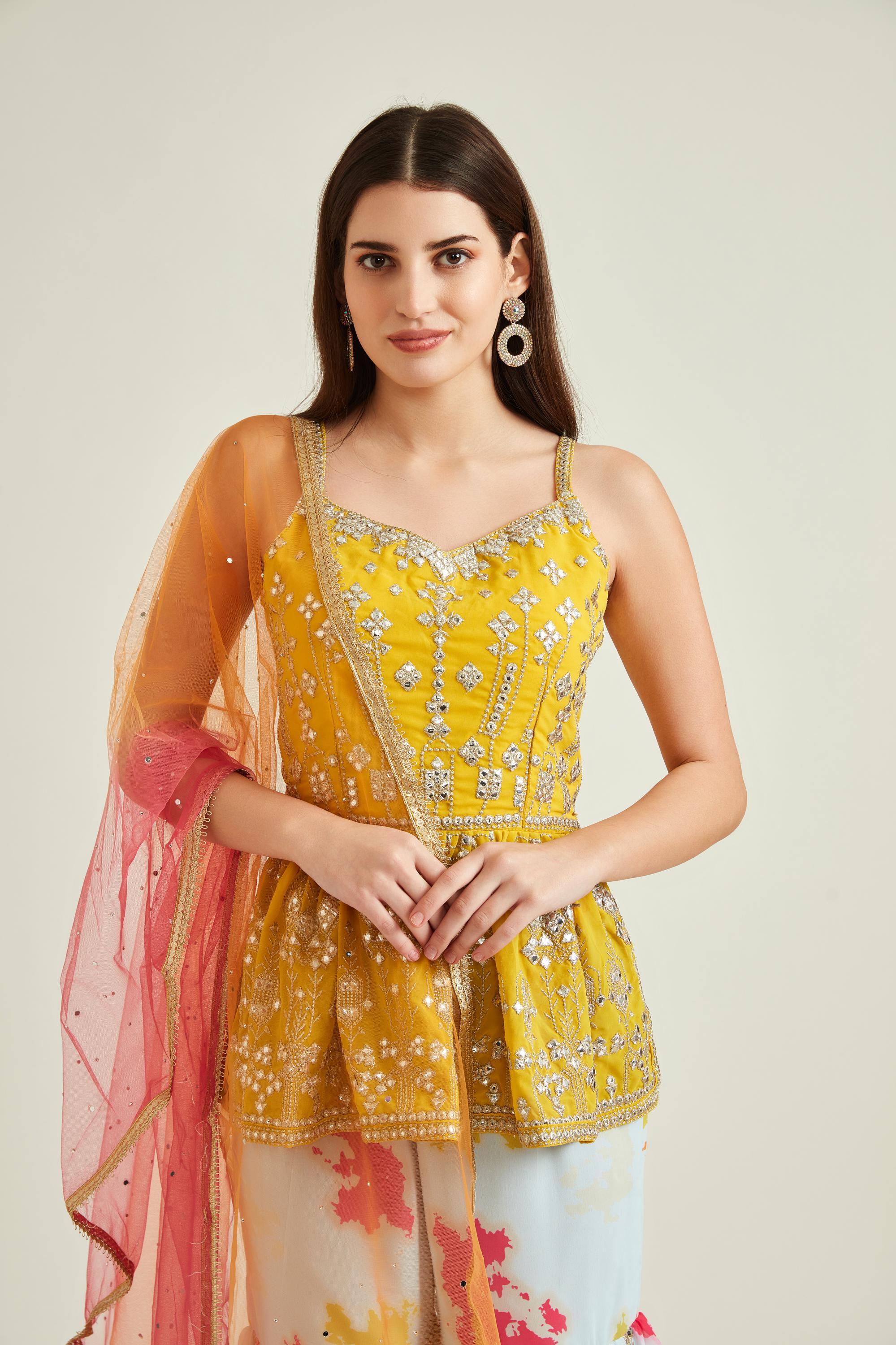 Neerus Yellow Colour Georgette Fabric Suit - Image 4