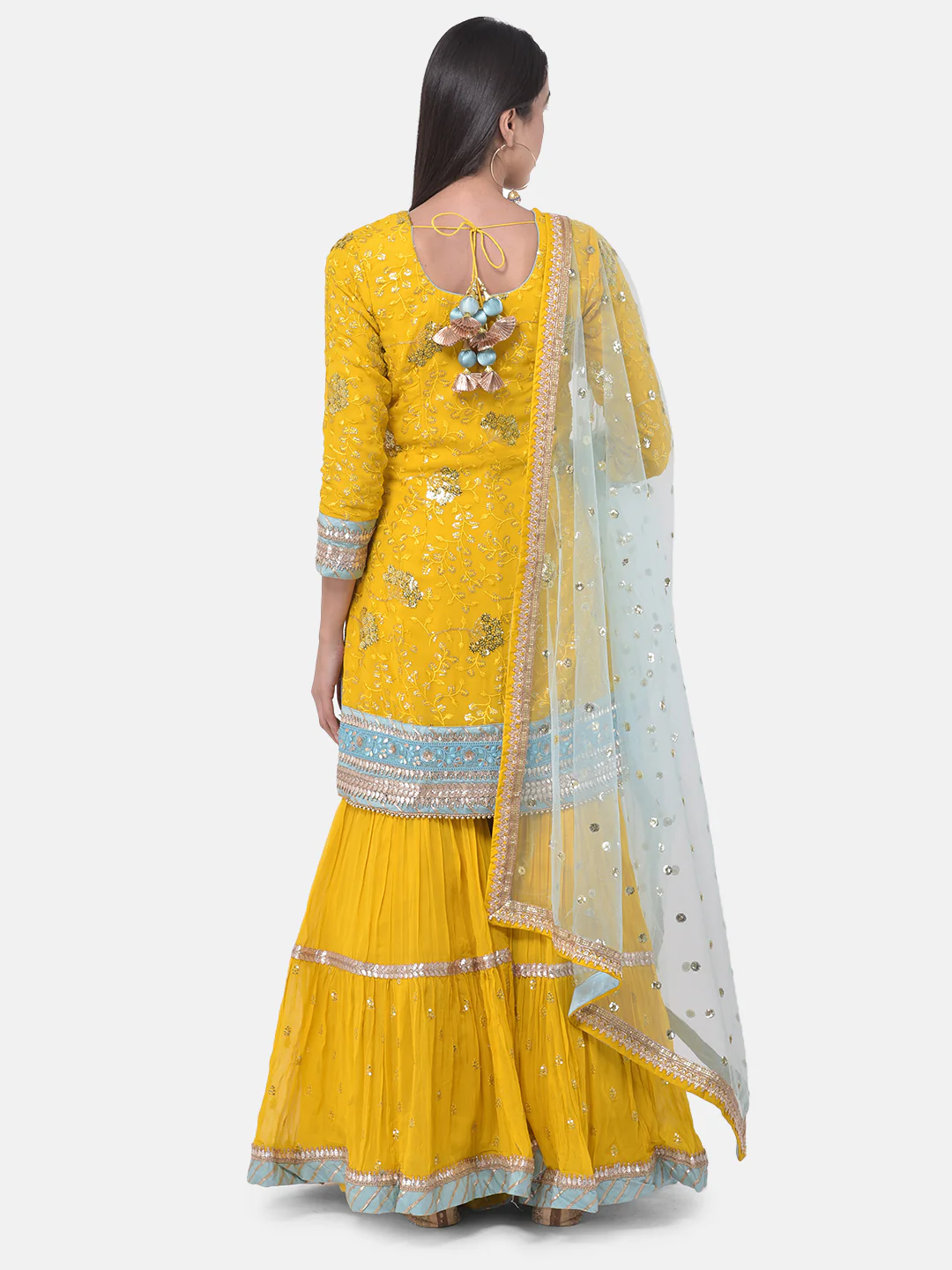 Neerus Yellow Colour Georgette Fabric Suit-Gharara - Image 3