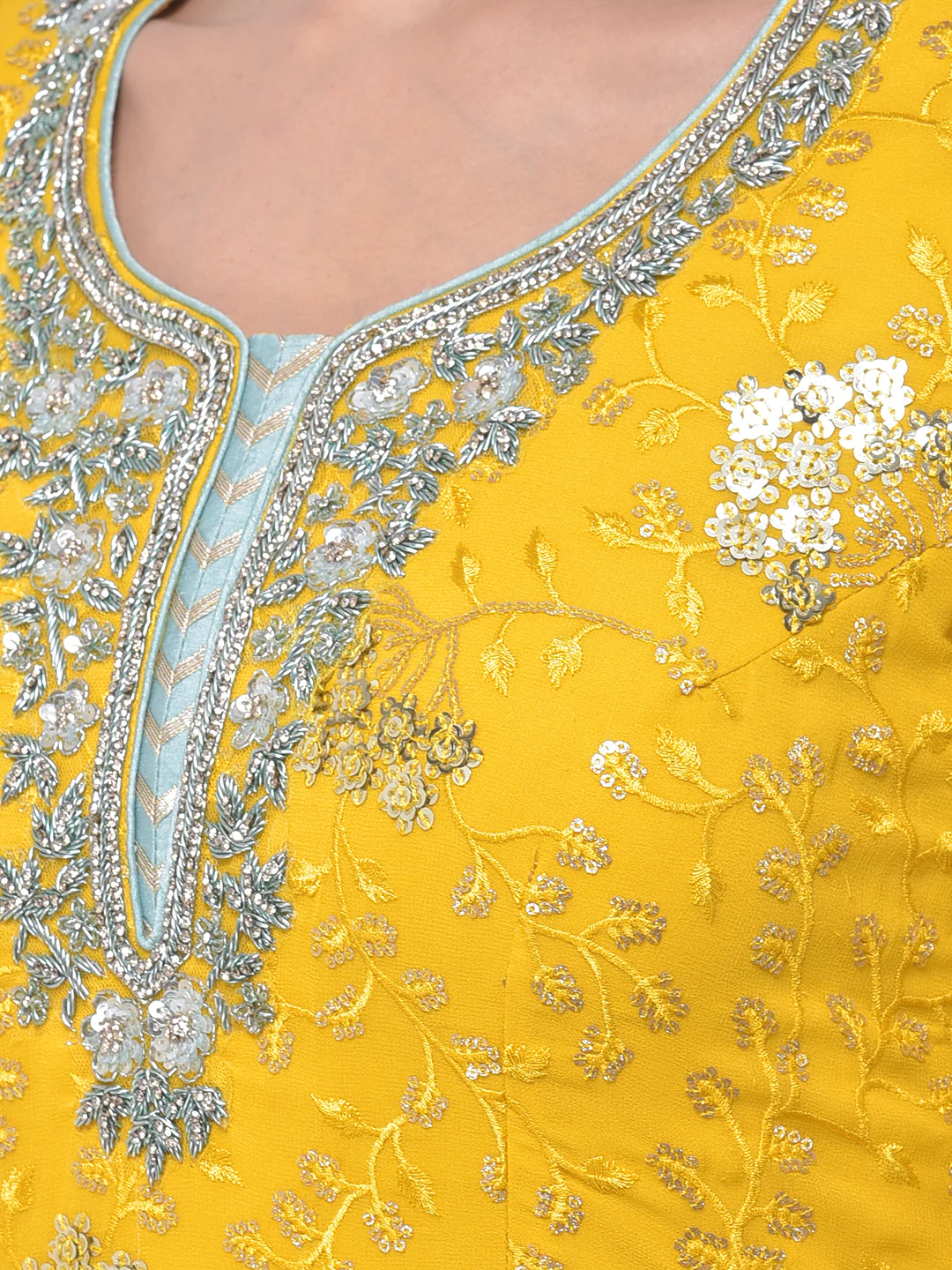 Neerus Yellow Colour Georgette Fabric Suit-Gharara - Image 4