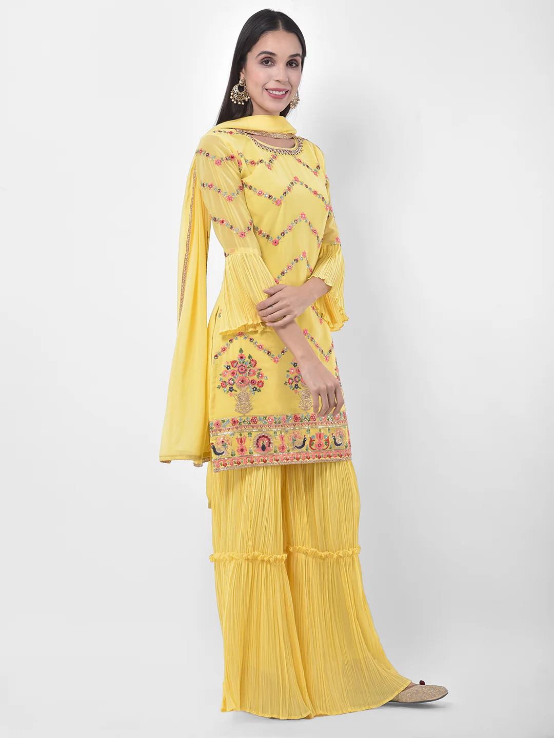 Neerus Yellow Colour Georgette Fabric Suit-Gharara