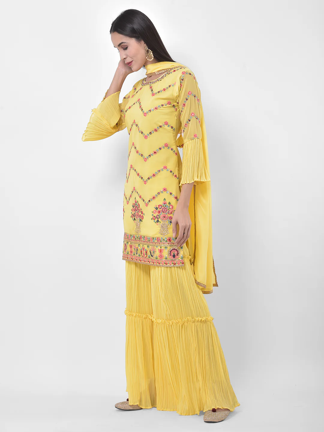Neerus Yellow Colour Georgette Fabric Suit-Gharara - Image 2
