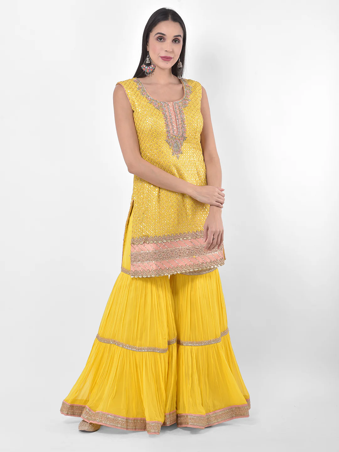 Neerus Yellow Colour Georgette Fabric Suit-Gharara - Image 7