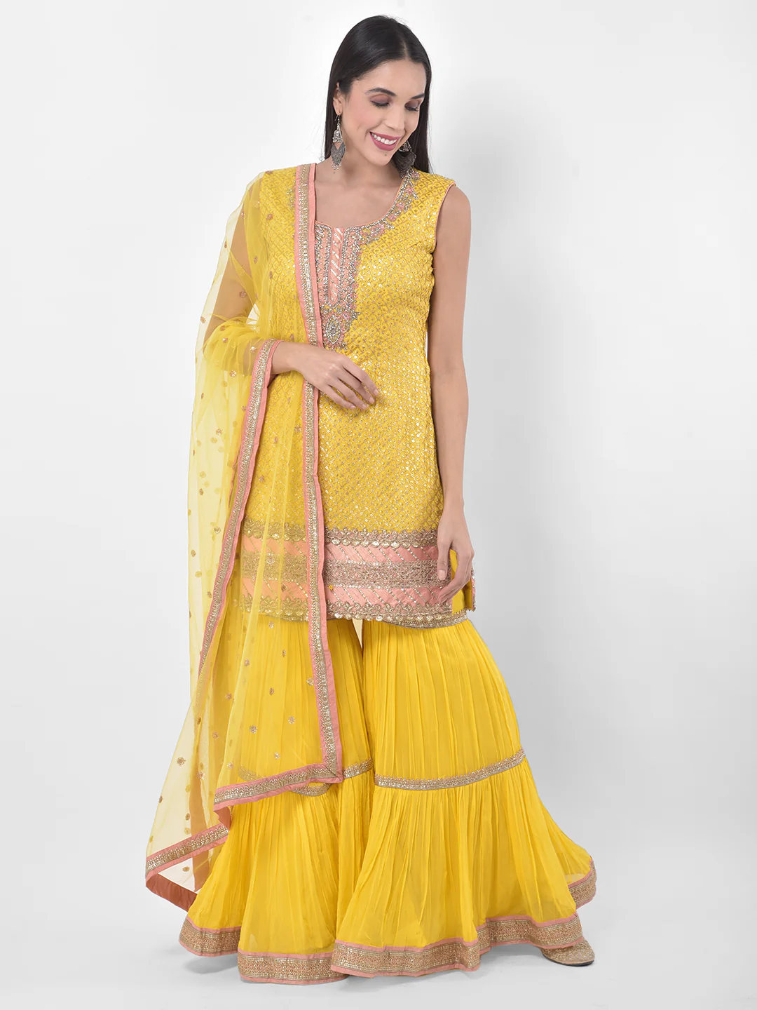 Neerus Yellow Colour Georgette Fabric Suit-Gharara - Image 8