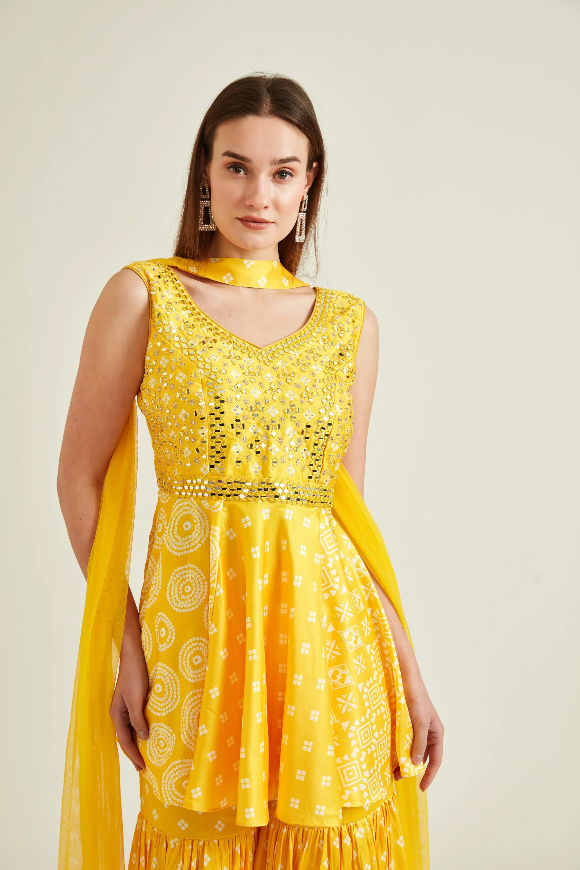 Neerus Yellow Colour Satin Fabric Suit - Image 3
