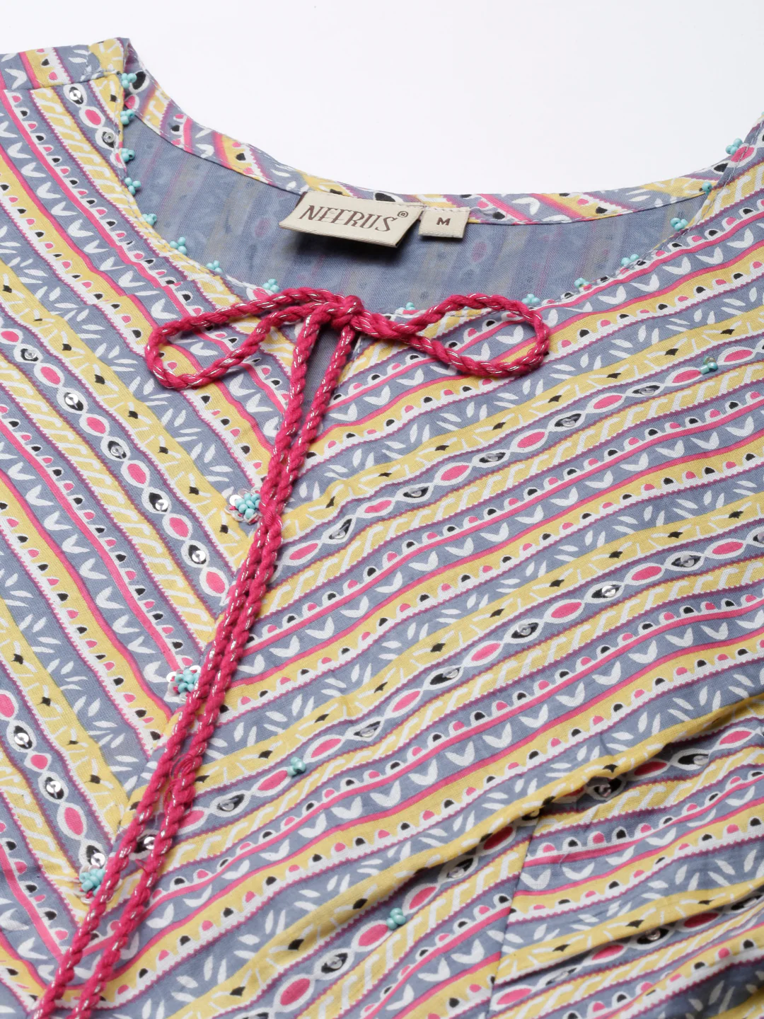 Neerus Yellow Curved Casual Ethnic Motifs Maxi Dresses - Image 4