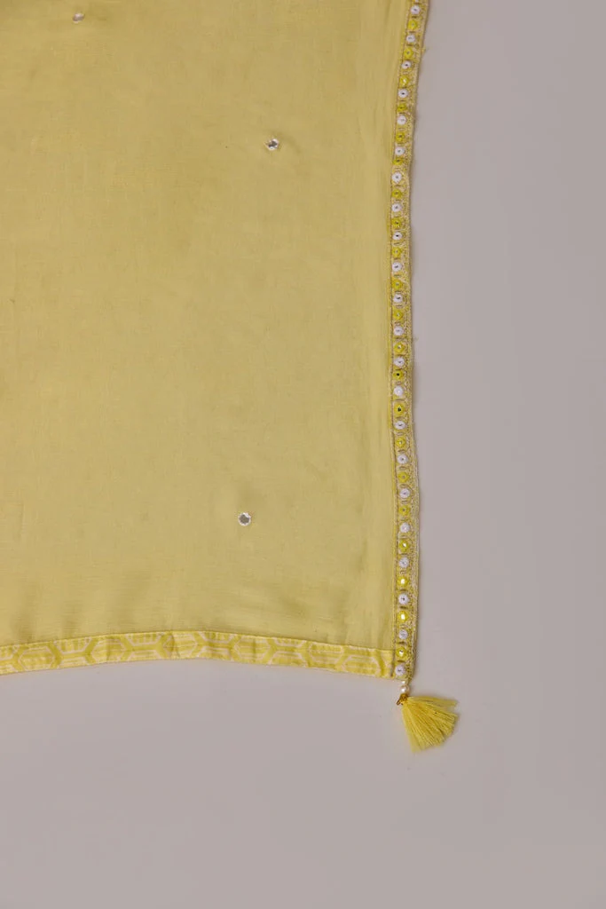 Neerus Yellow Curved Sequence Work Kurta And Trousers With Dupatta - Image 6