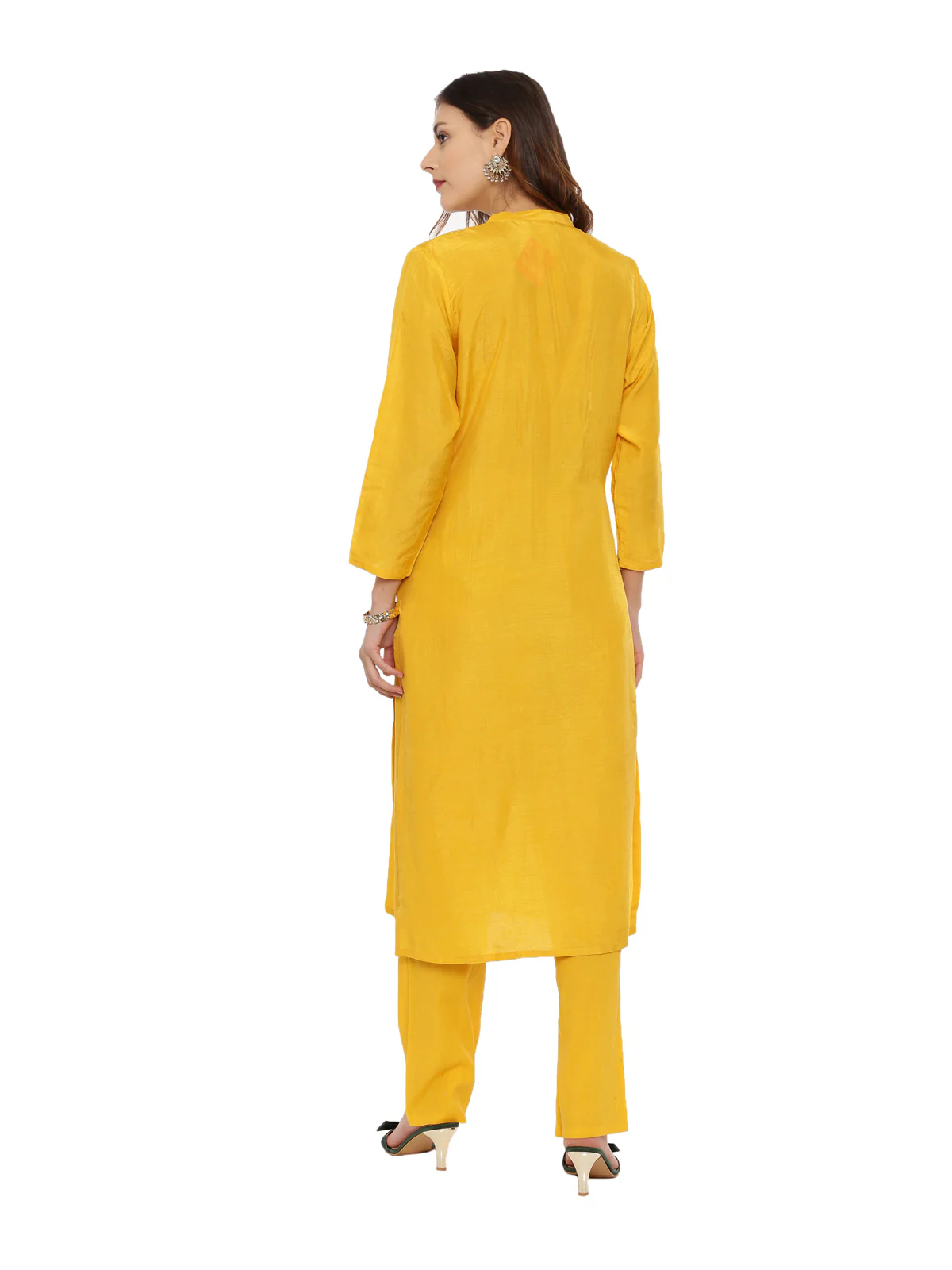 Neerus Yellow Embellished Kurta Pant Set - Image 4