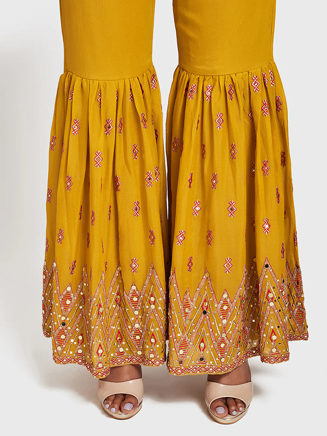 Neerus Yellow Embellished Kurta With Sharara & Dupatta - Image 5