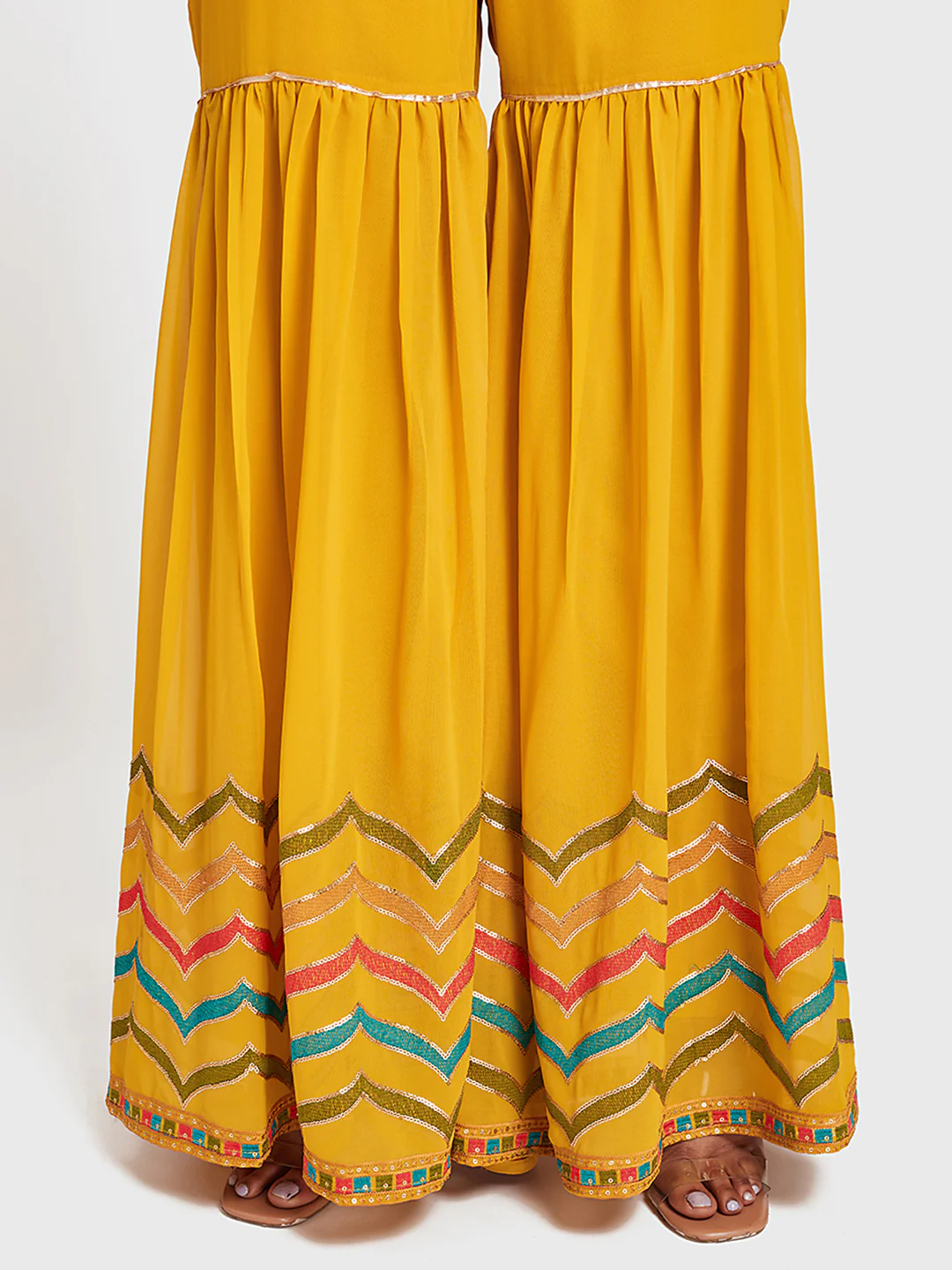 Neerus Yellow Embellished Kurta With Sharara & Dupatta - Image 5