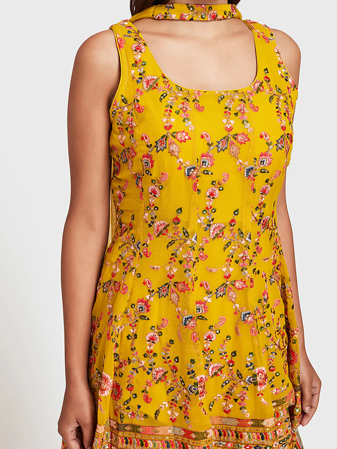 Neerus Yellow Embellished Kurta With Sharara & Dupatta - Image 3
