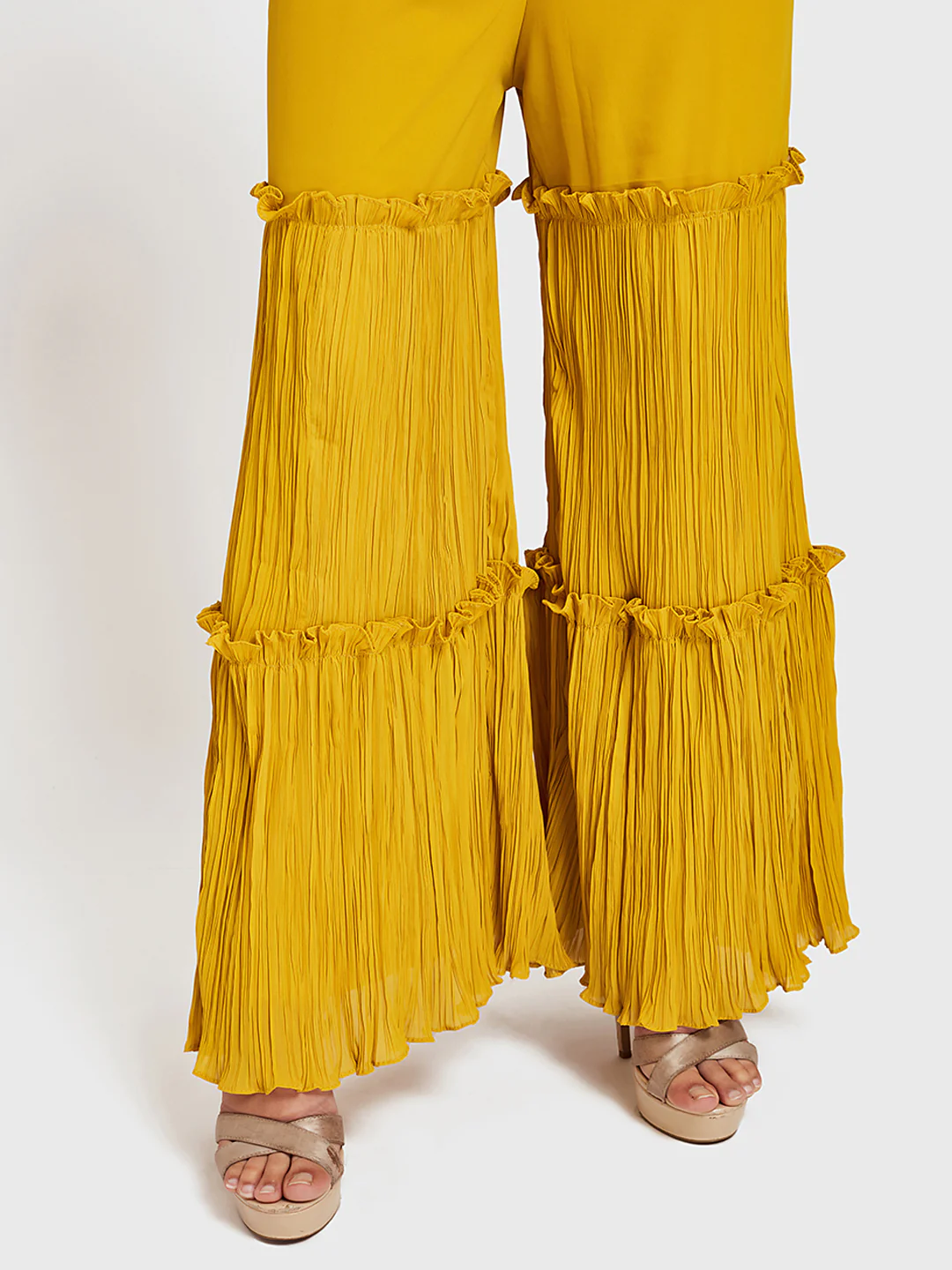 Neerus Yellow Embellished Kurta With Sharara & Dupatta - Image 4